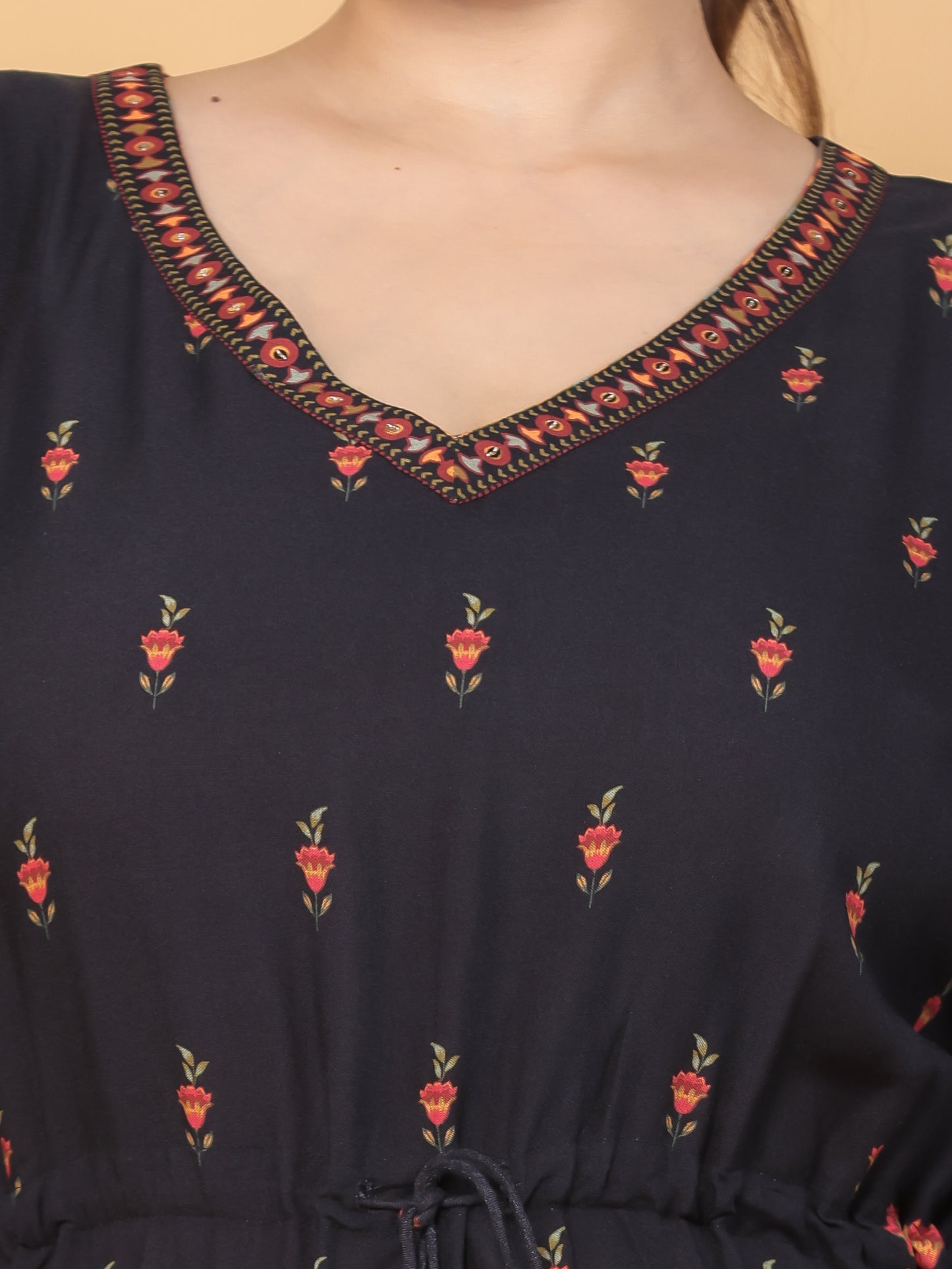 Viscose Floral Kaftan Black Kurta