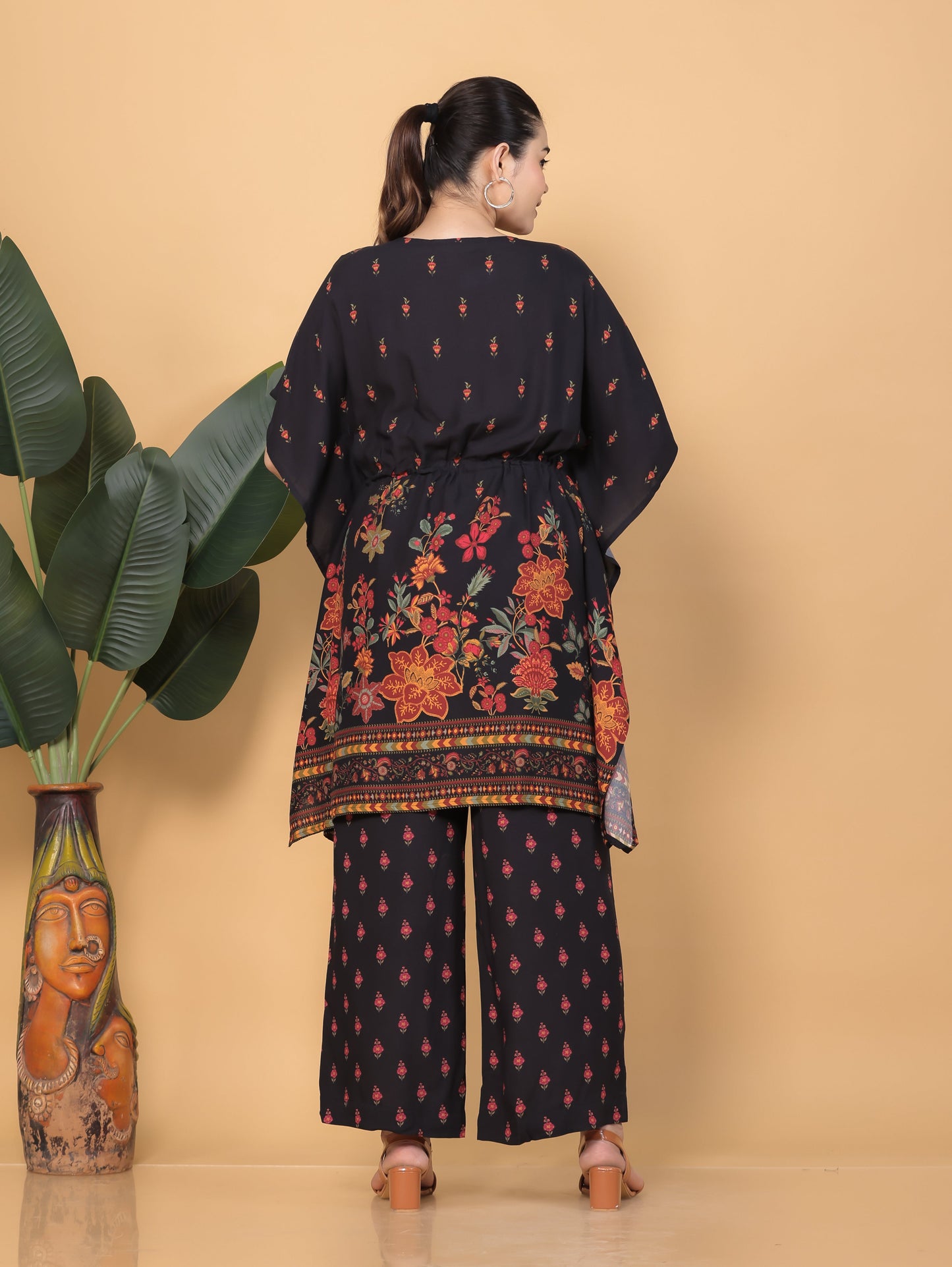 Viscose Floral Kaftan Black Kurta