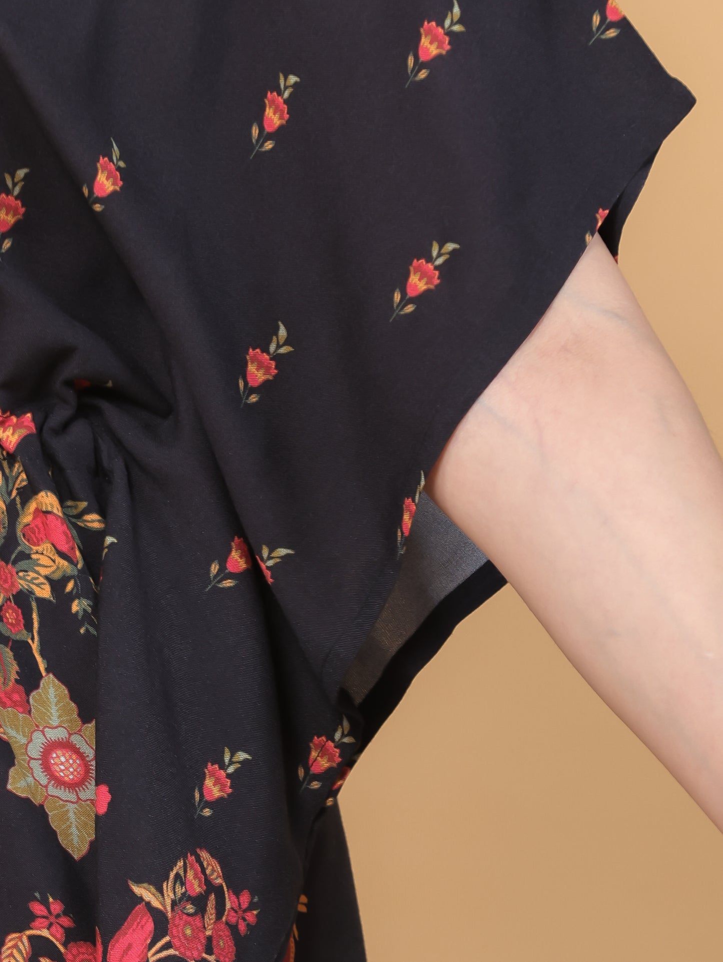 Viscose Floral Kaftan Black Kurta