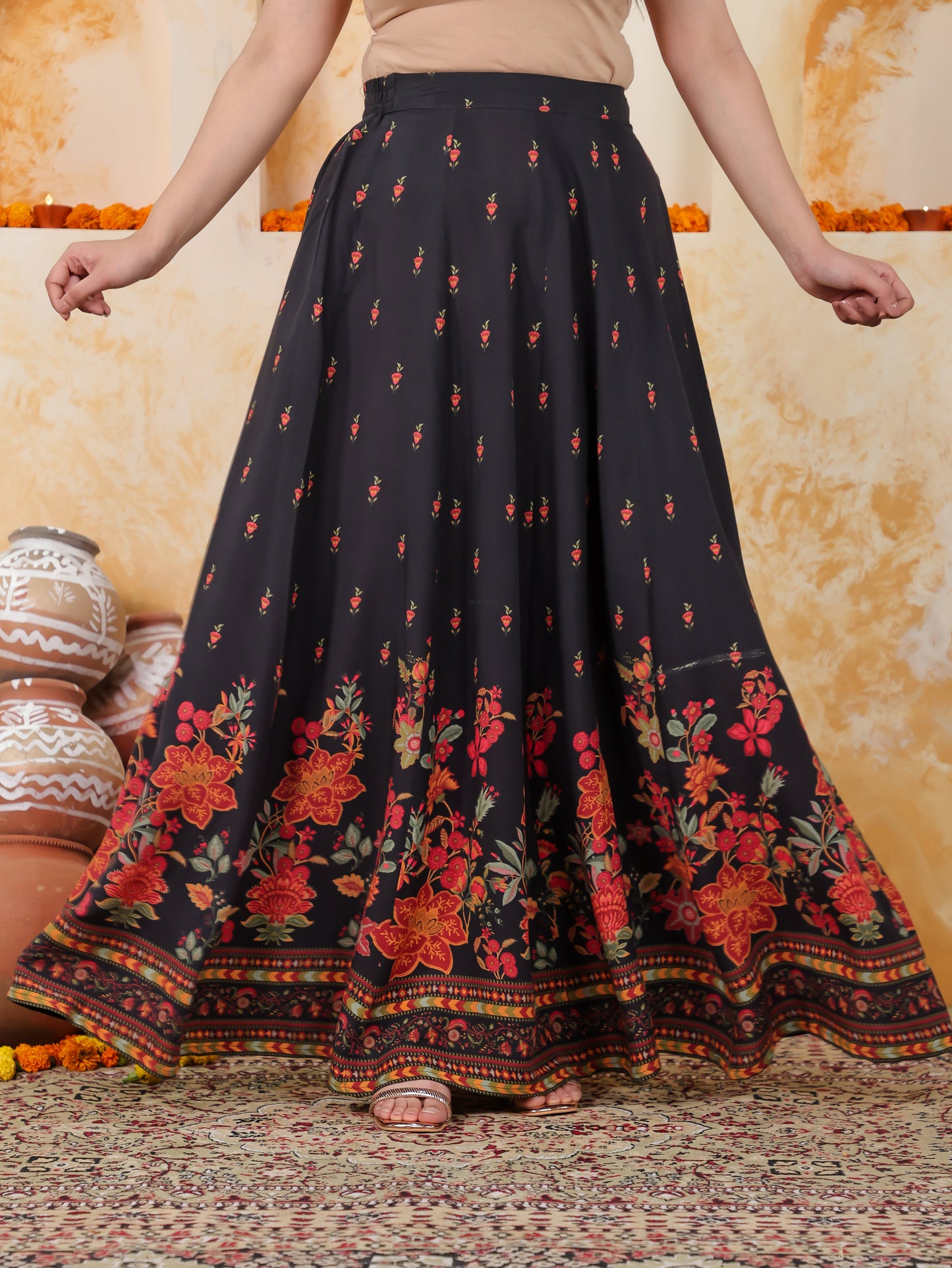 Viscose Placement Print Straight Black Kurta
