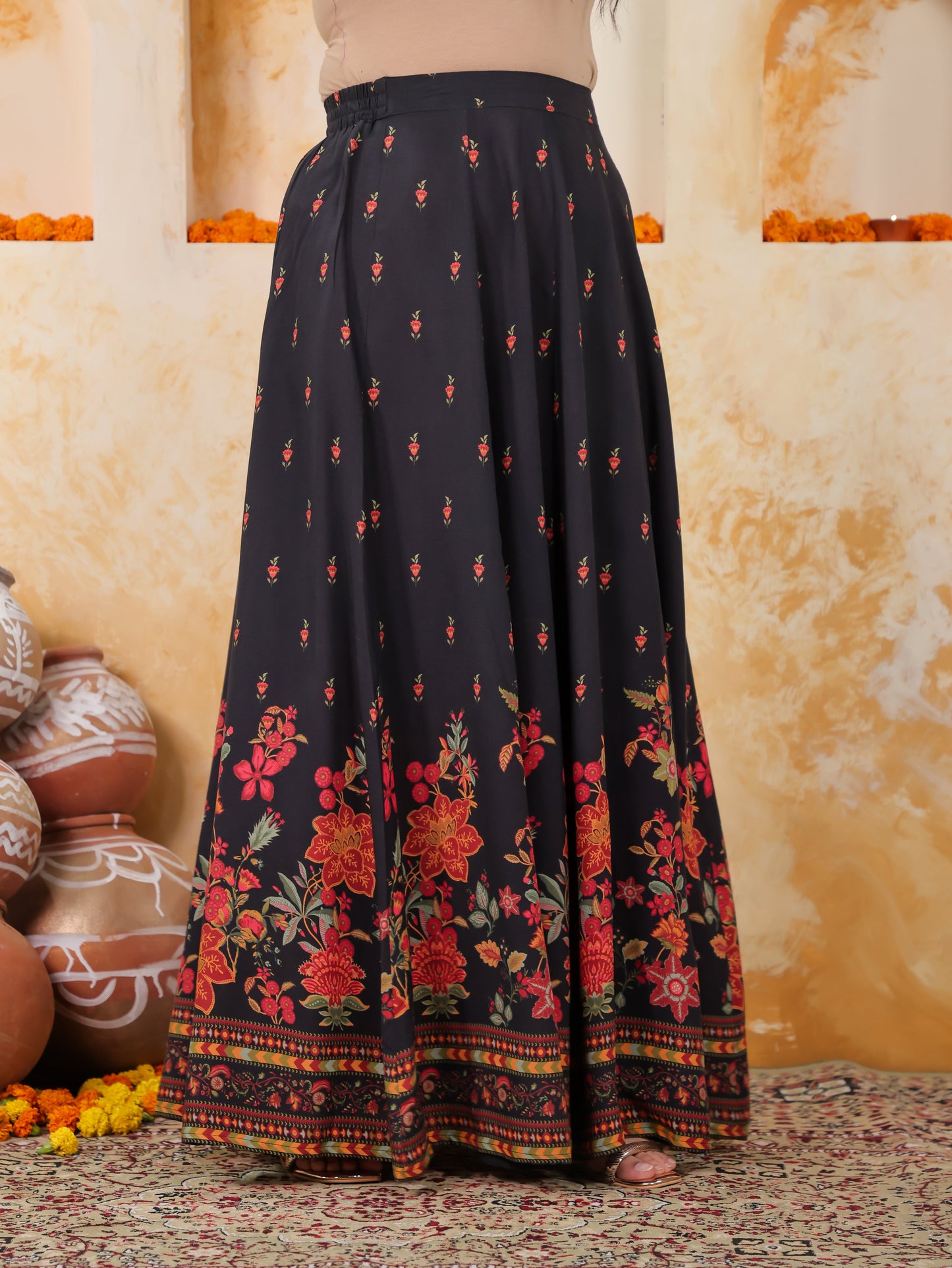 Viscose Placement Print Straight Black Kurta