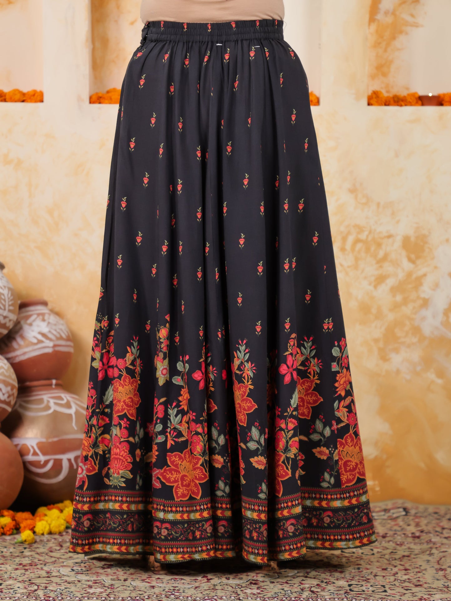 Viscose Placement Print Straight Black Kurta