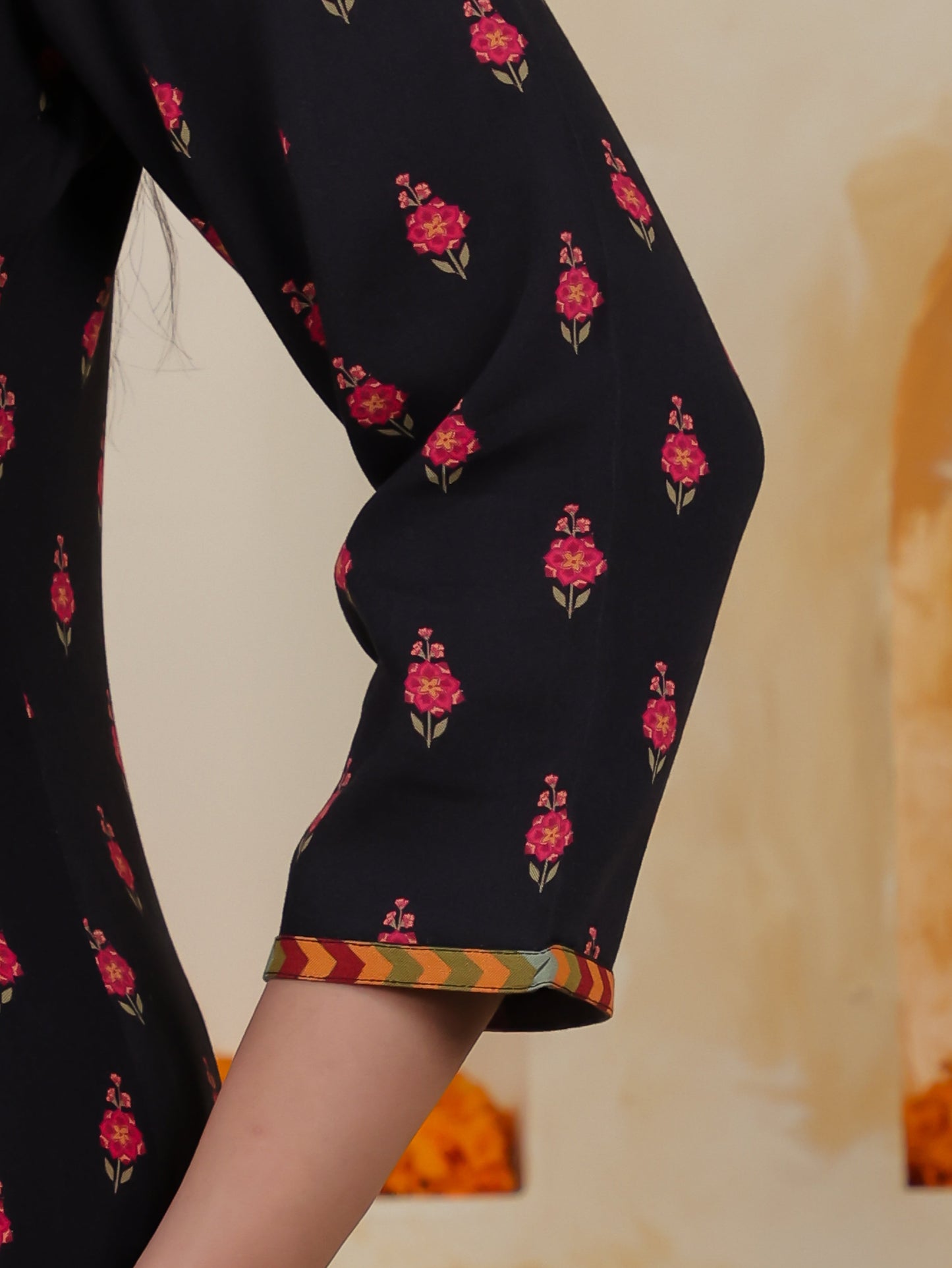 Viscose Placement Print Straight Black Kurta