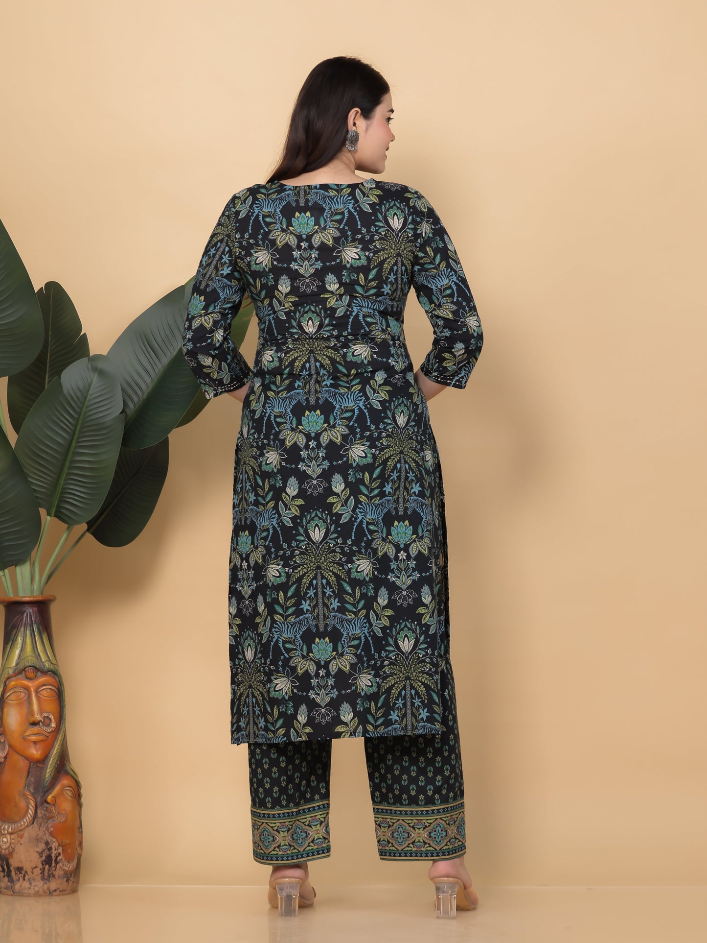 Embroidered Soft Cotton Floral Straight Black Kurta