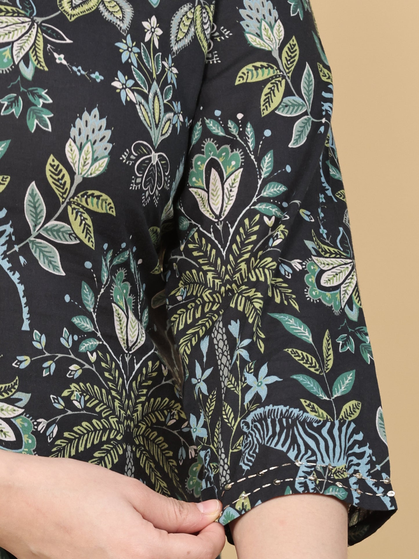 Embroidered Soft Cotton Floral Straight Black Kurta
