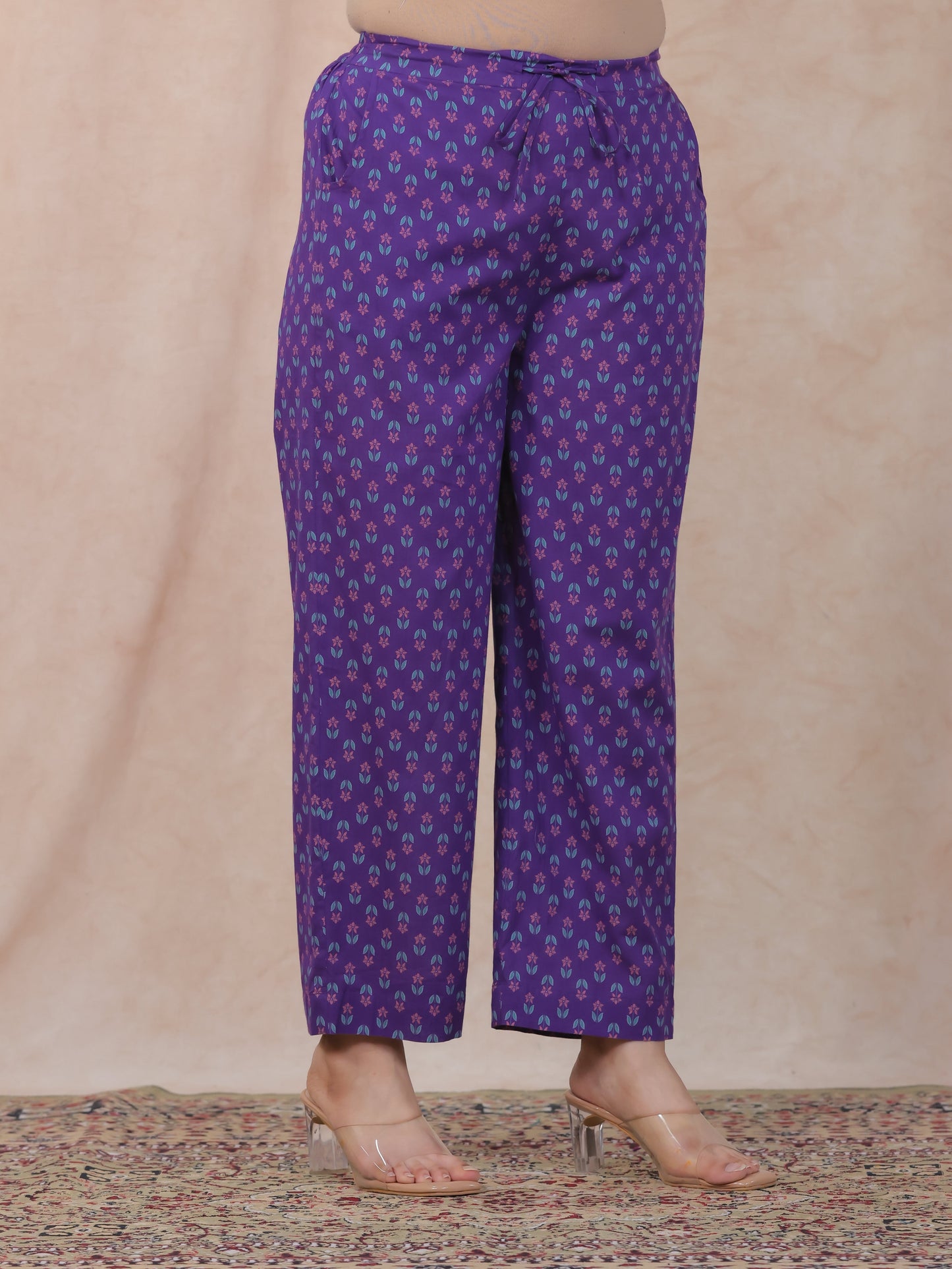 Embroidered Soft Cotton Floral Anarkali Purple Kurta