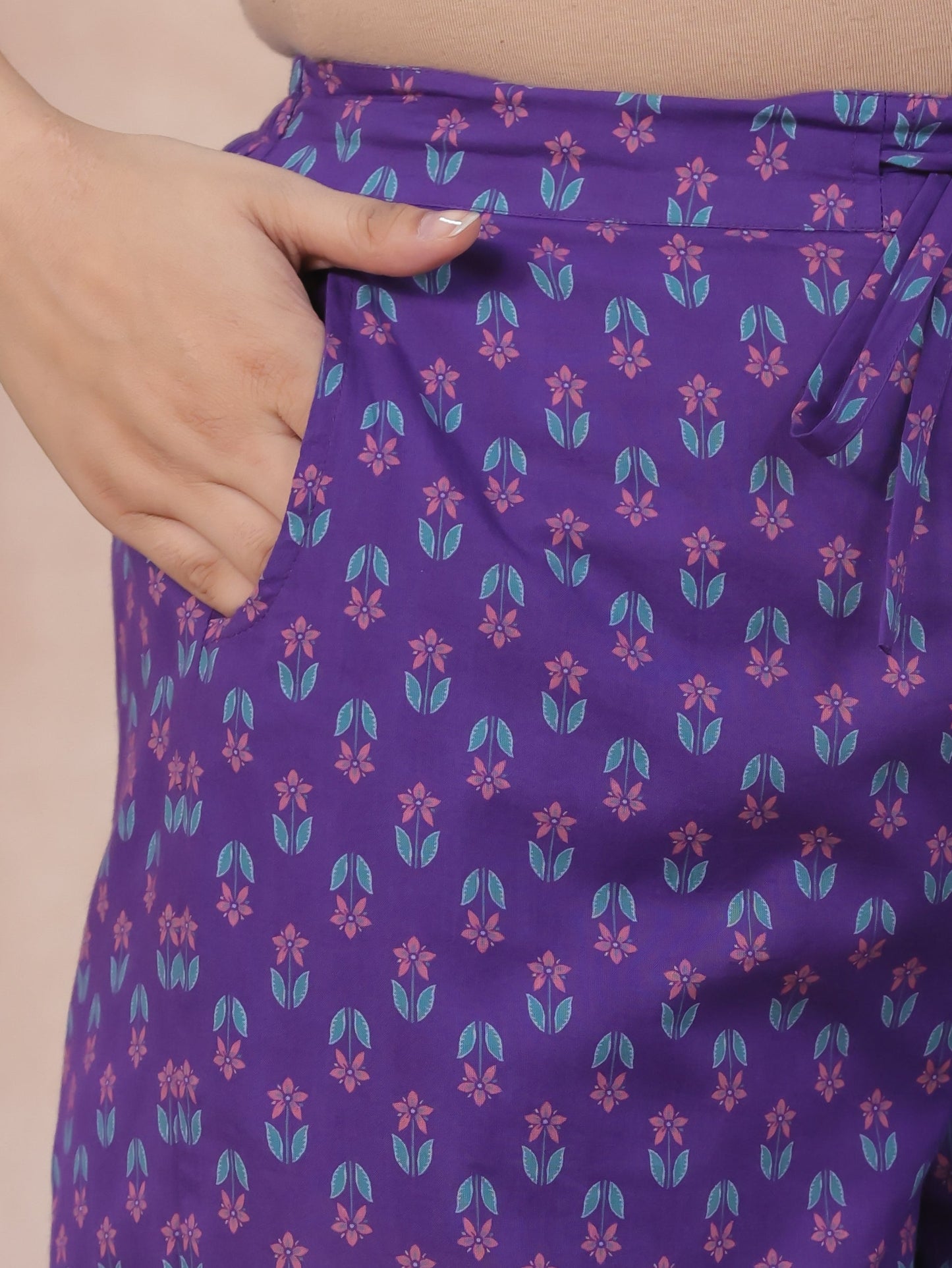 Embroidered Soft Cotton Floral Anarkali Purple Kurta
