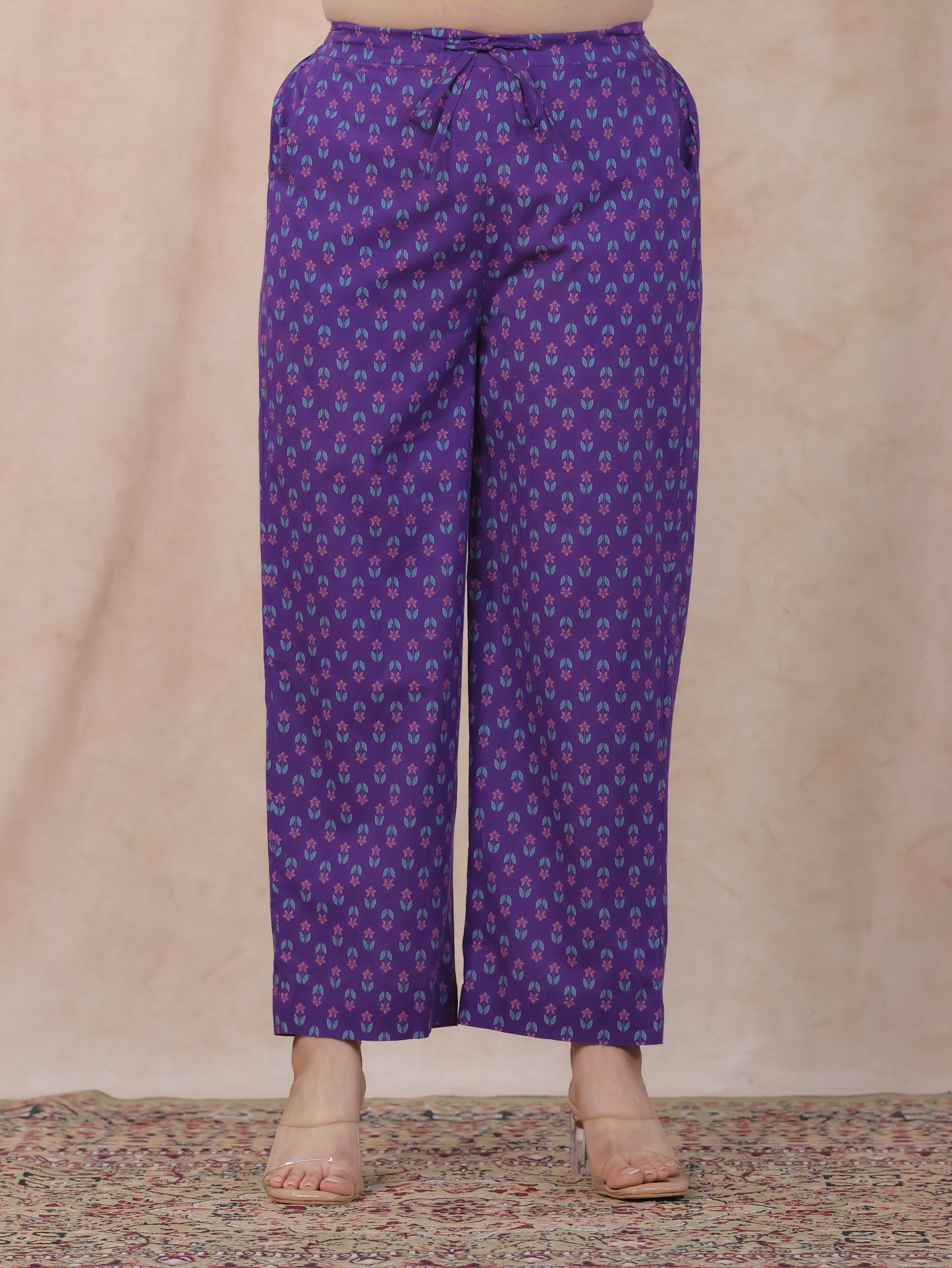 Embroidered Soft Cotton Floral Anarkali Purple Kurta