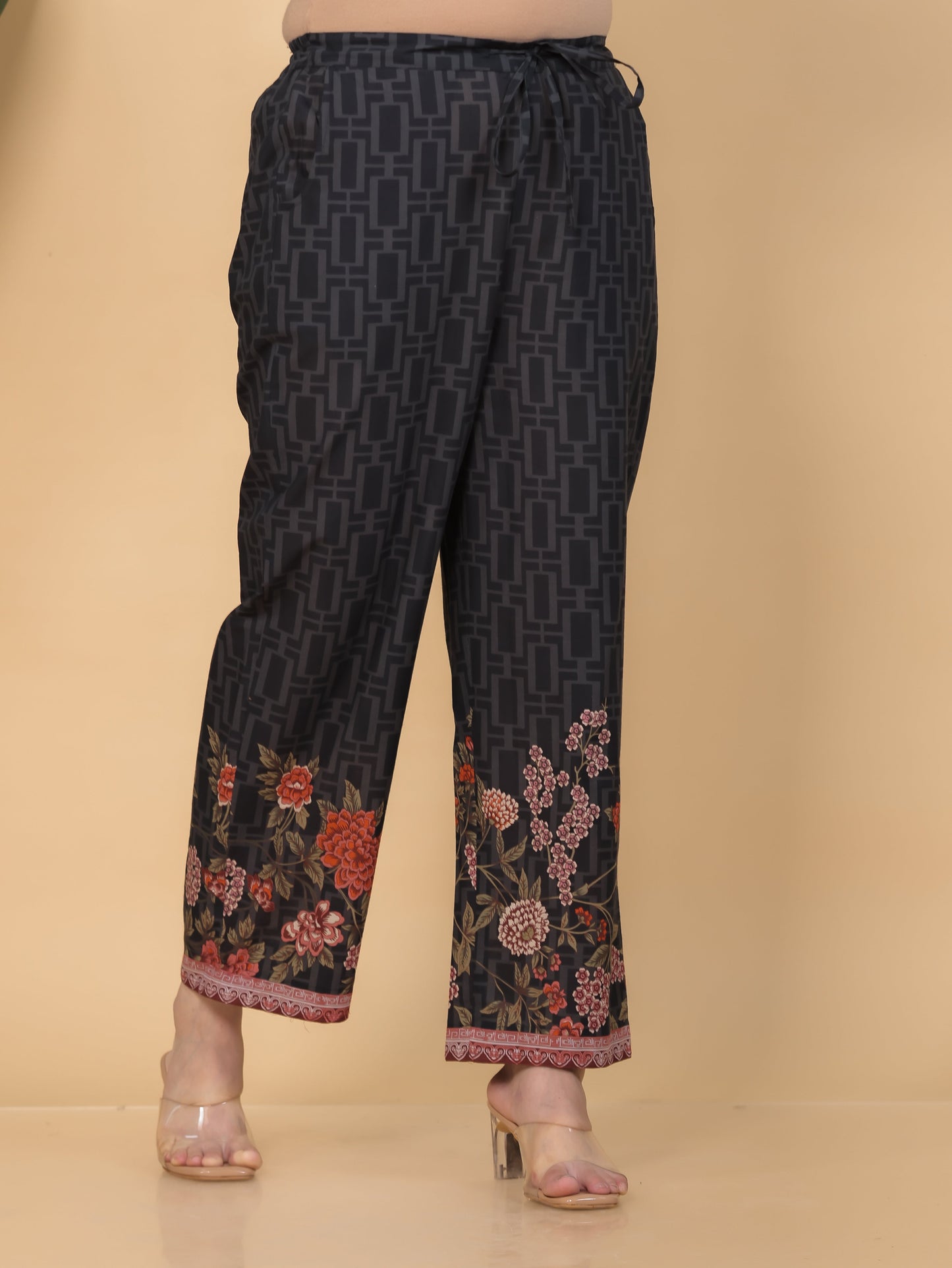 Embroidered Soft Cotton Placement Print Straight Black Kurta