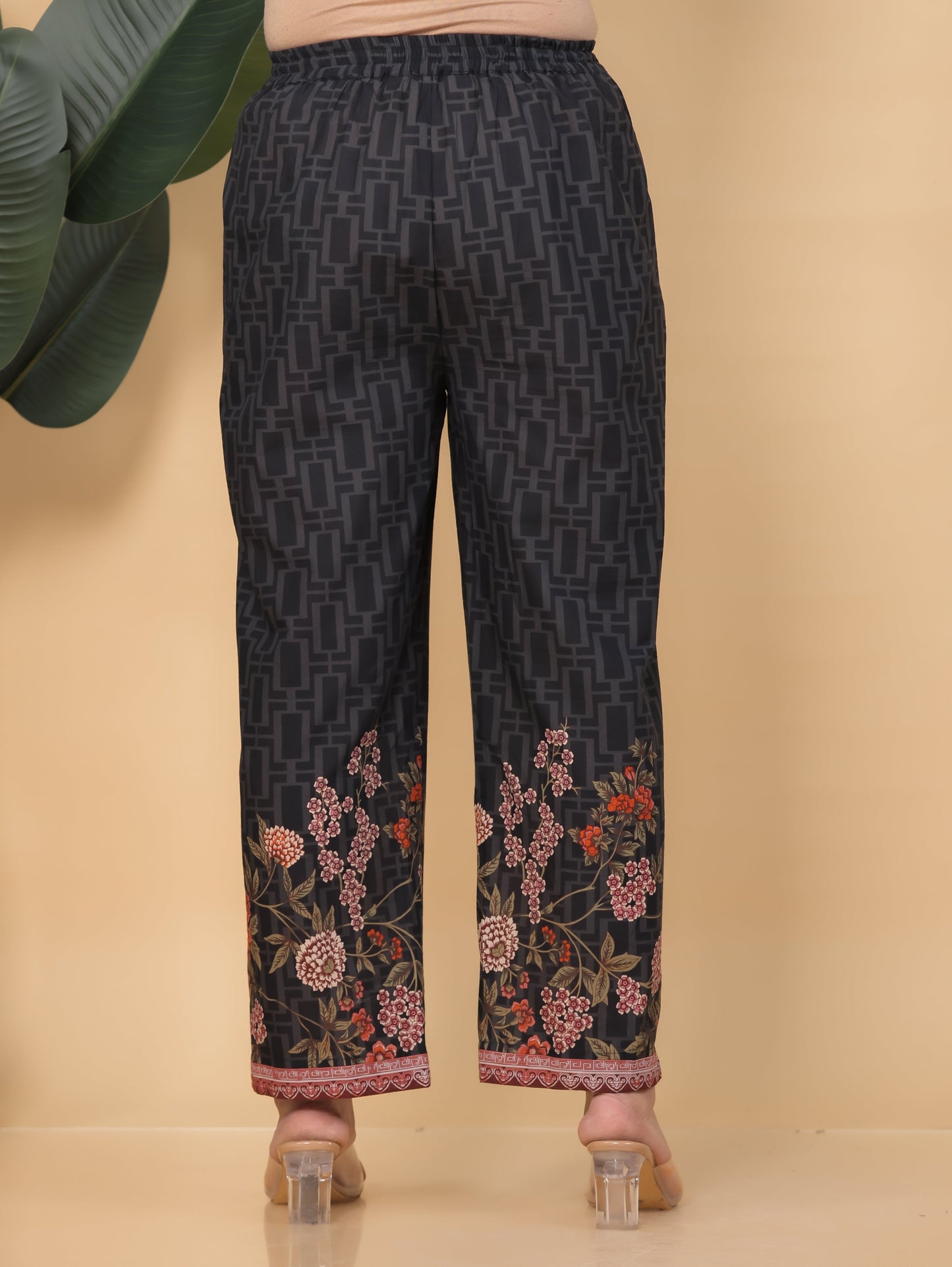 Embroidered Soft Cotton Placement Print Straight Black Kurta