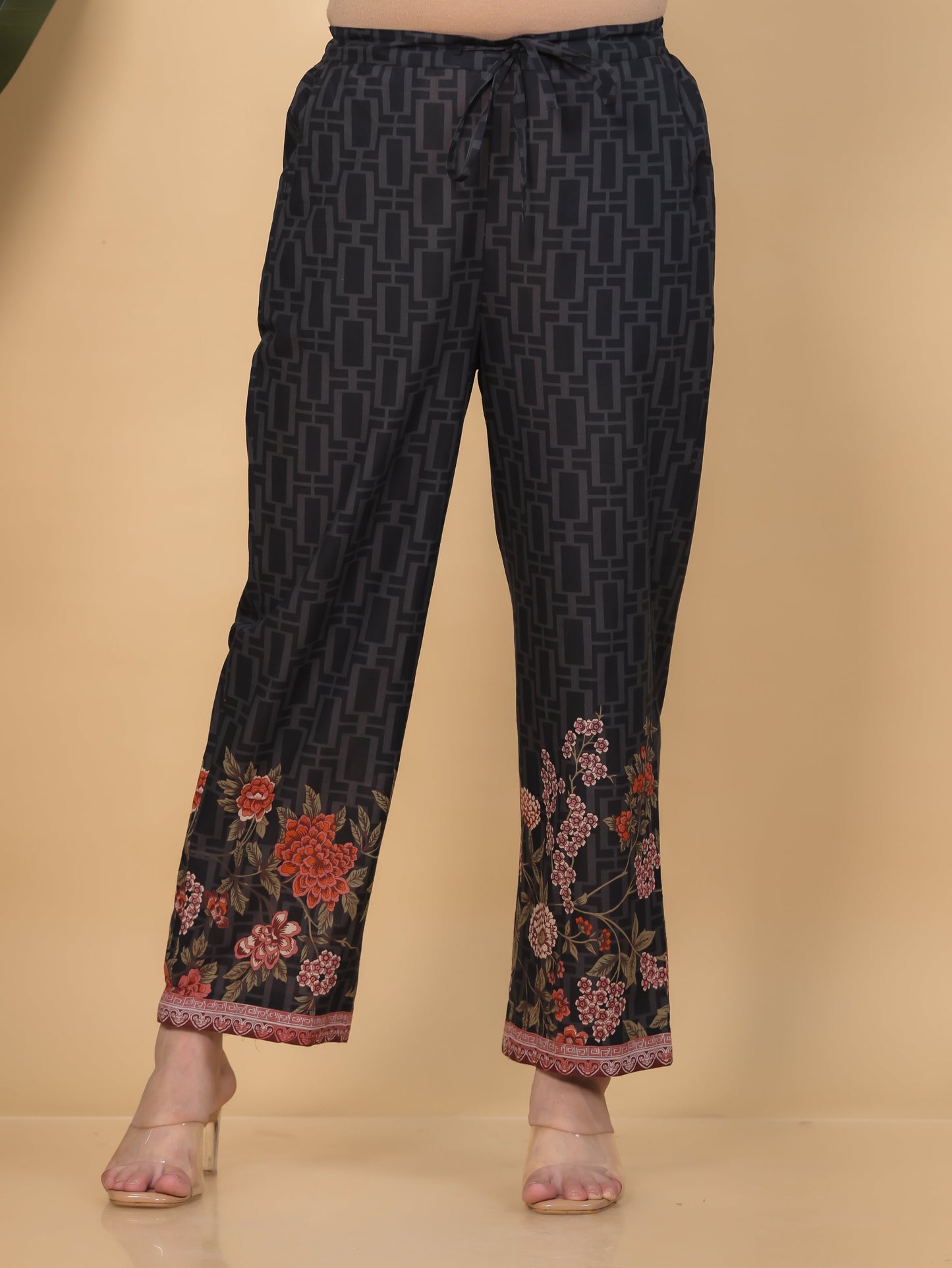Embroidered Soft Cotton Placement Print Straight Black Kurta