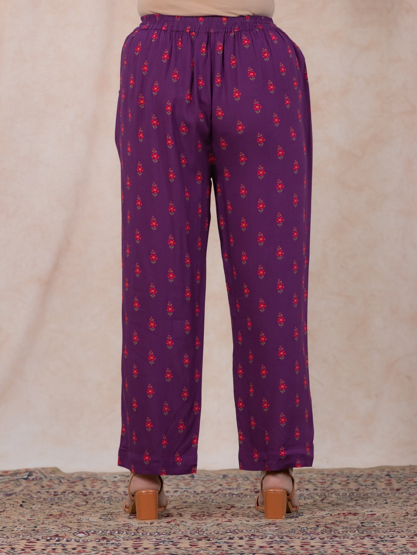 Viscose Floral Mauve Straight Straight Trousers