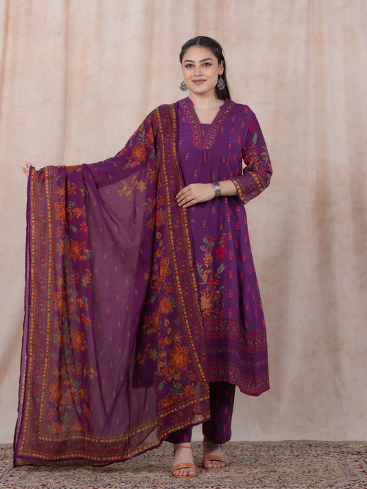 Cotton Voile Floral Mauve Dupatta