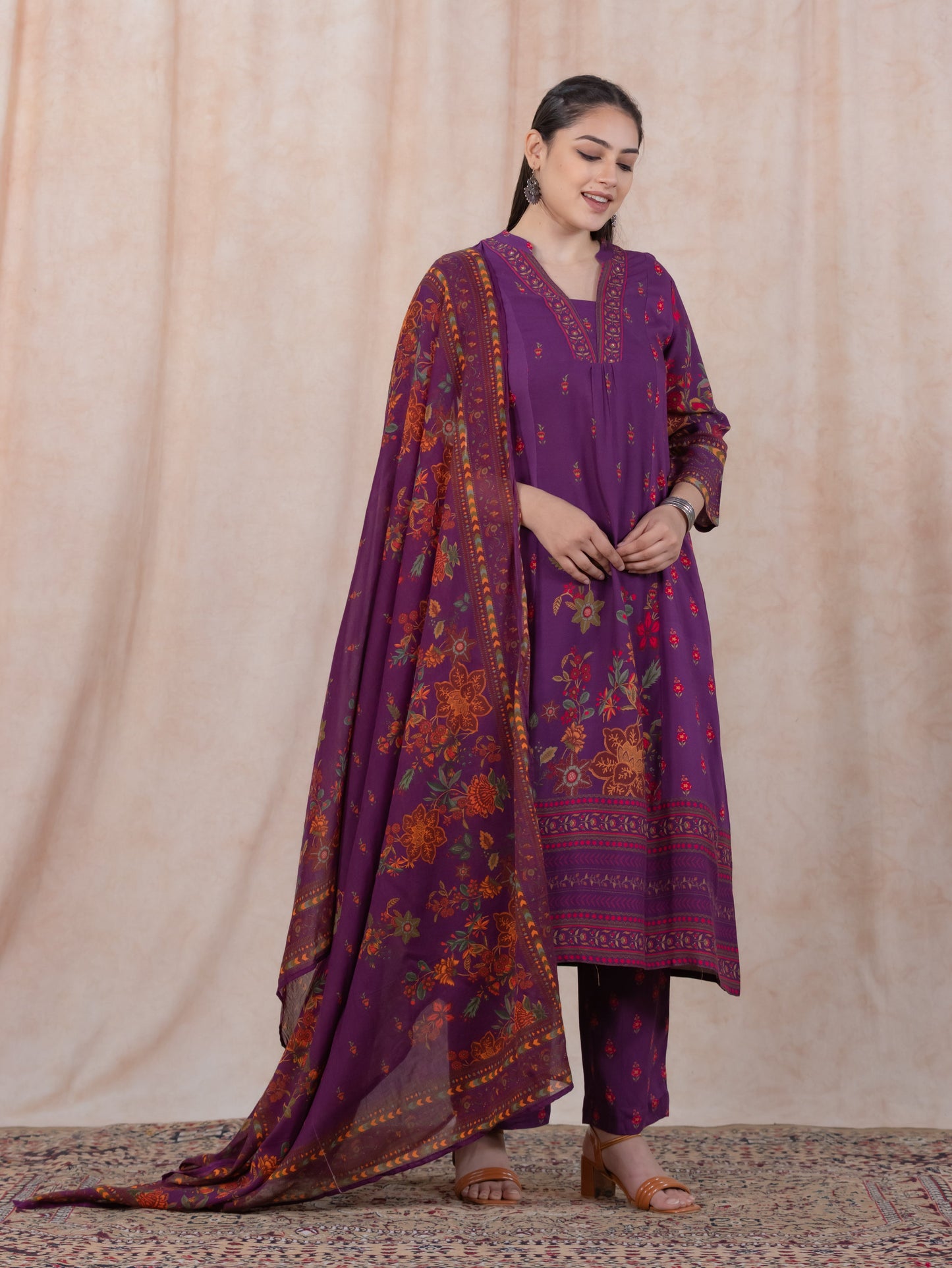 Cotton Voile Floral Mauve Dupatta