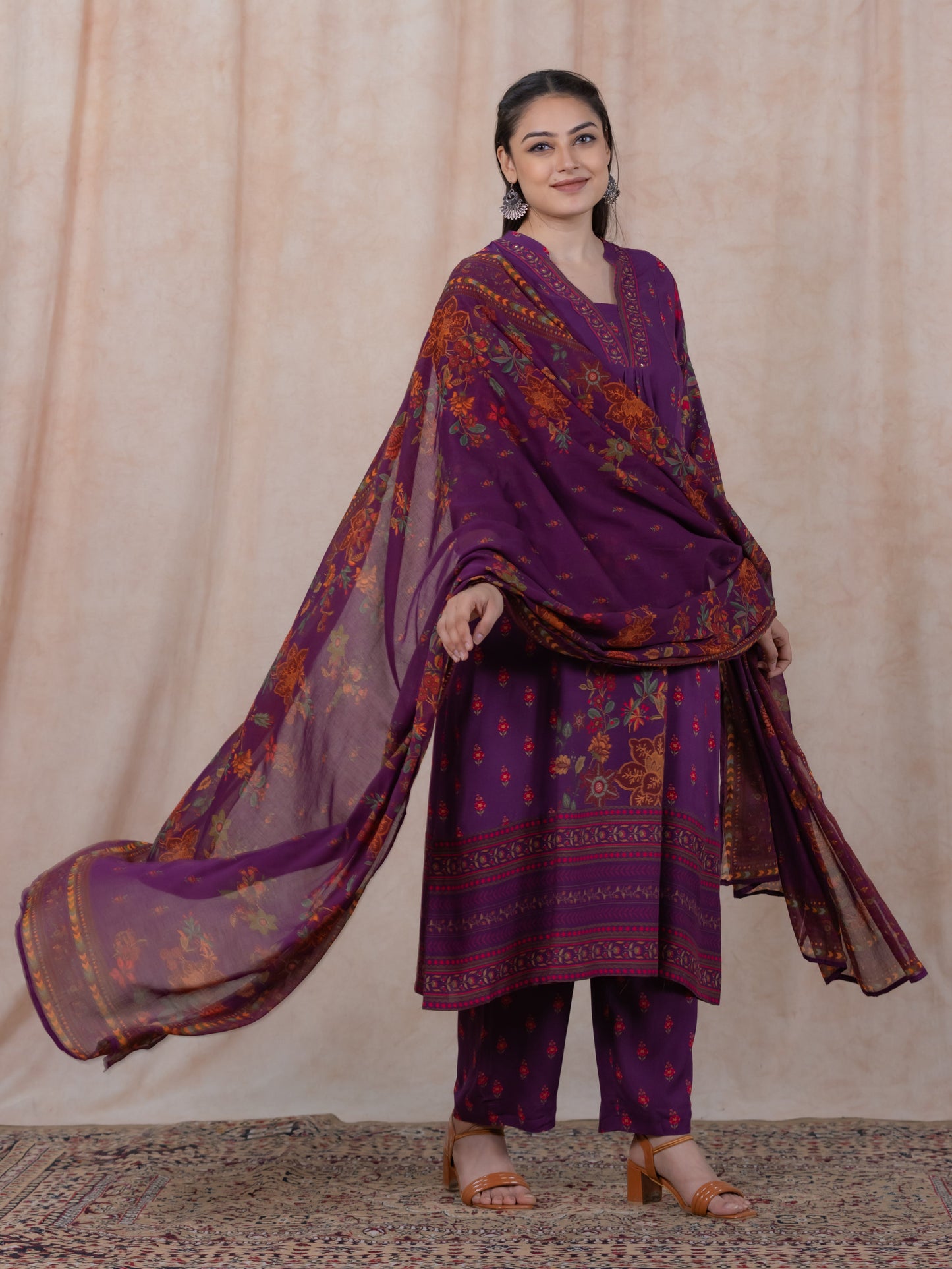 Cotton Voile Floral Mauve Dupatta