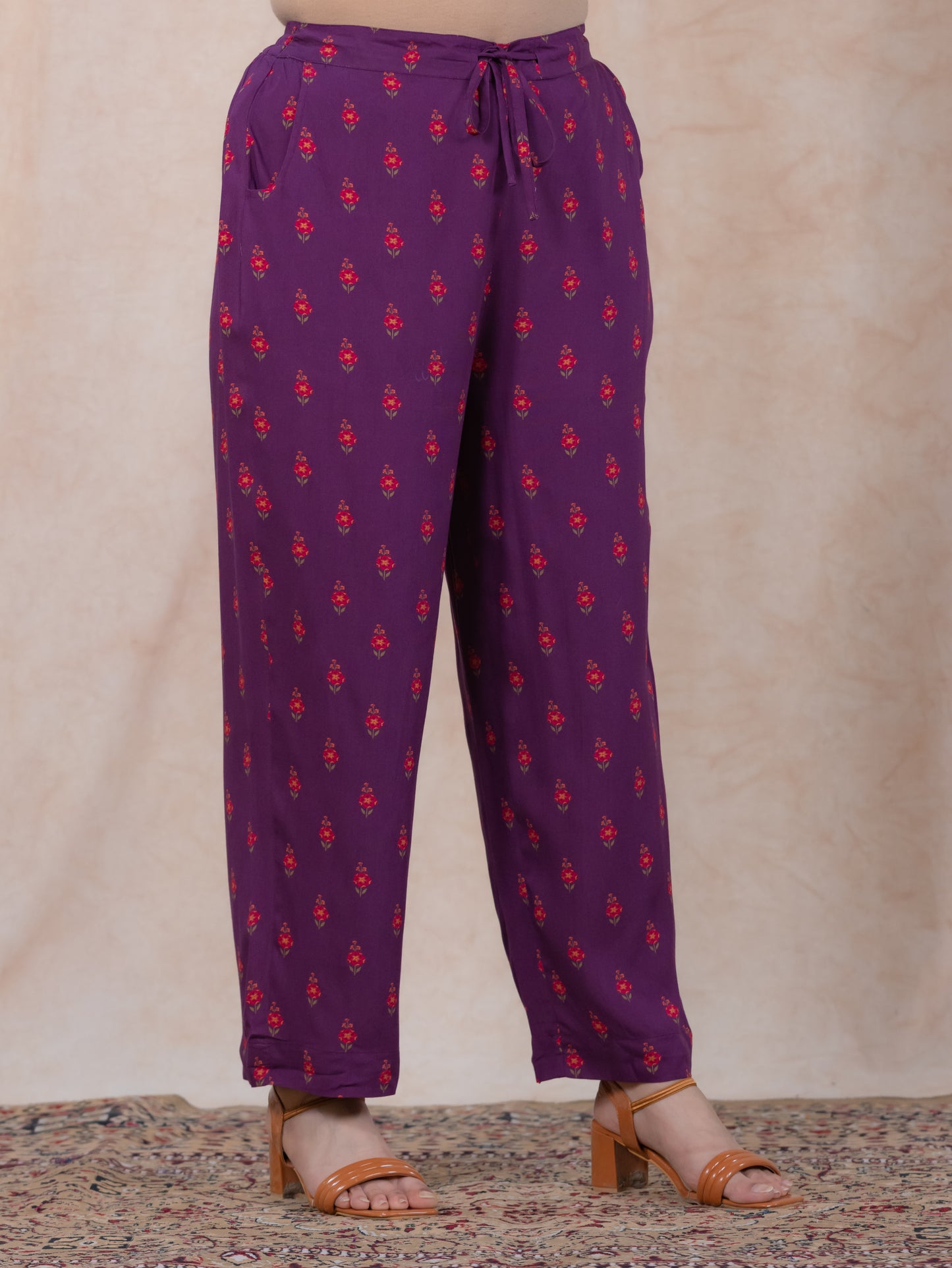 Embroidered Viscose Floral Flared Mauve Kurta