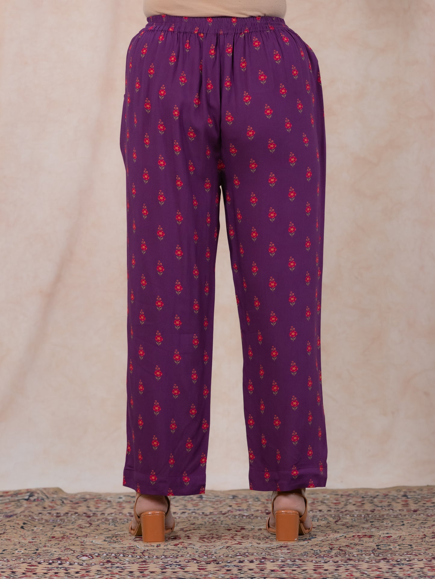 Embroidered Viscose Floral Flared Mauve Kurta
