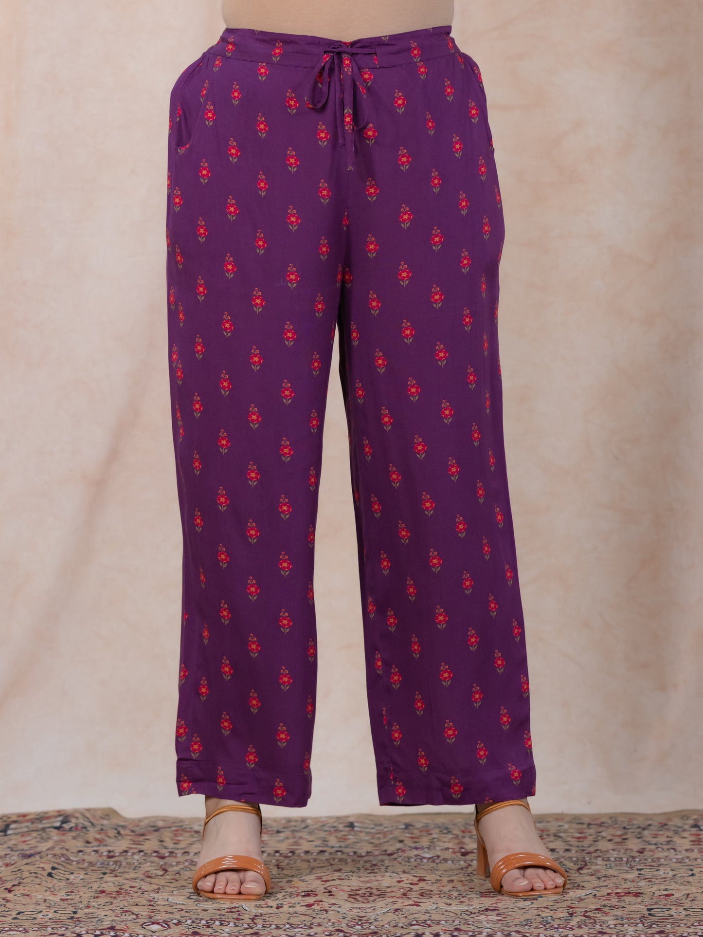 Embroidered Viscose Floral Flared Mauve Kurta