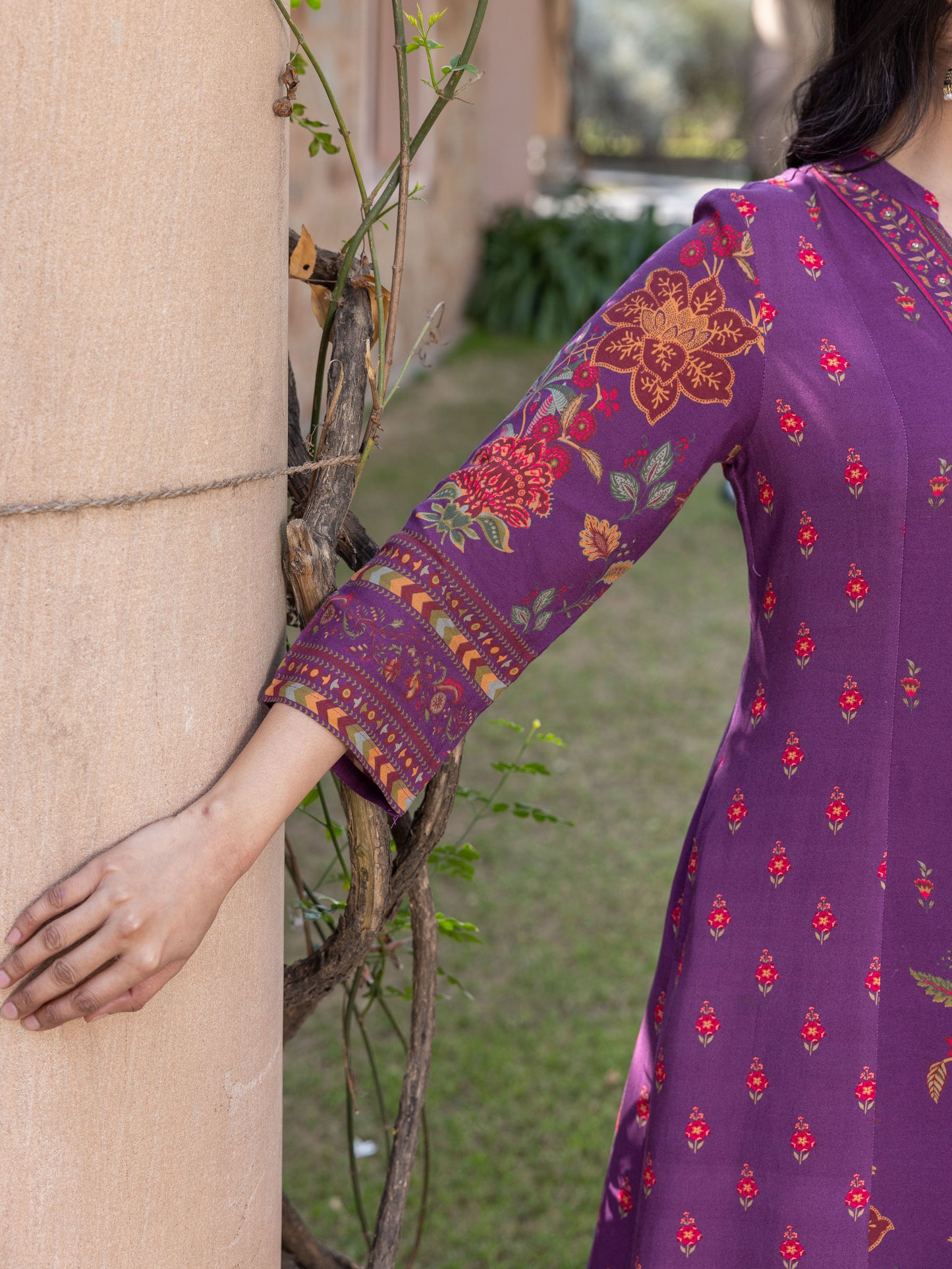 Embroidered Viscose Floral Flared Mauve Kurta
