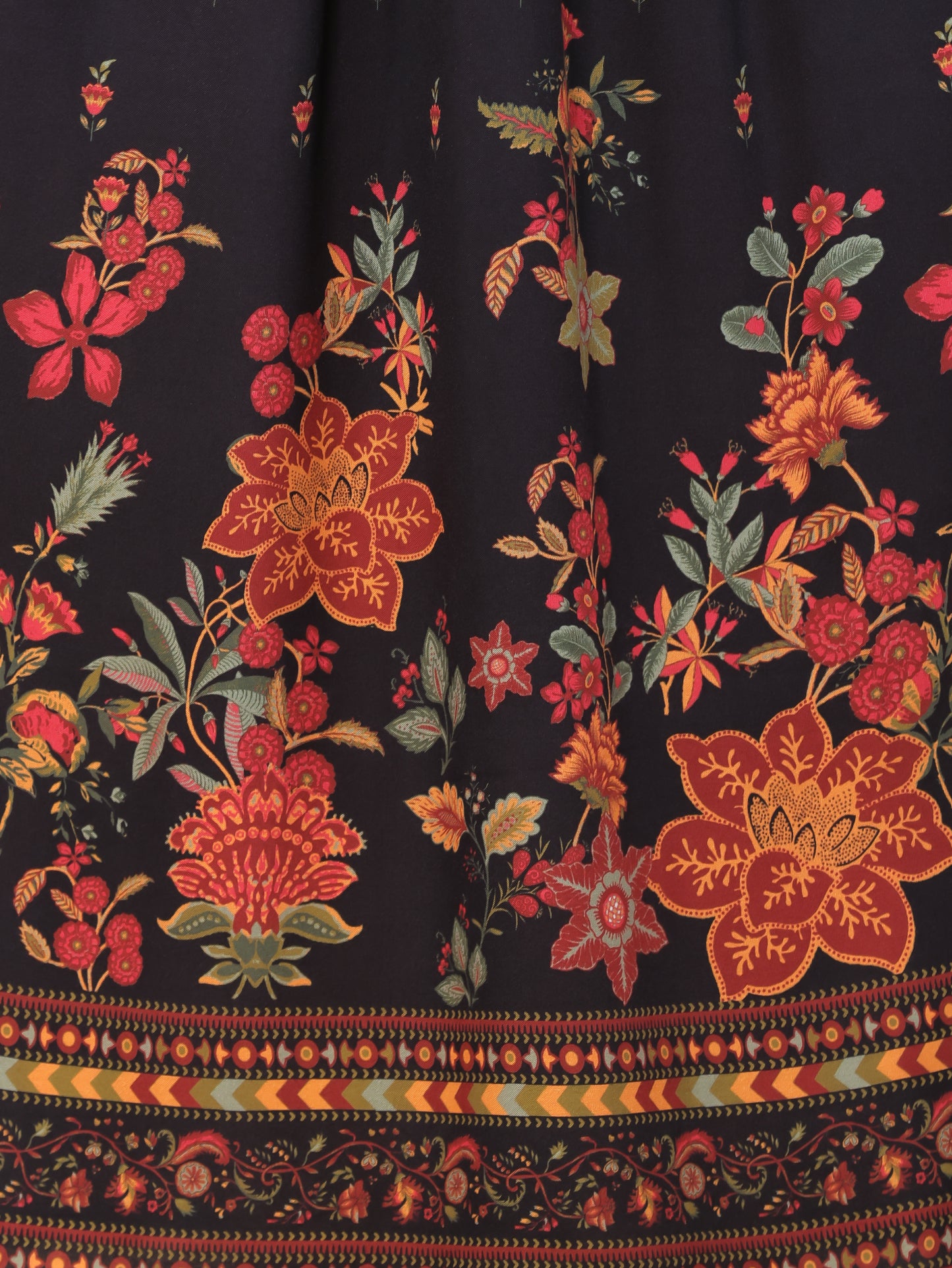 Viscose Placement Print Flared Black Dress