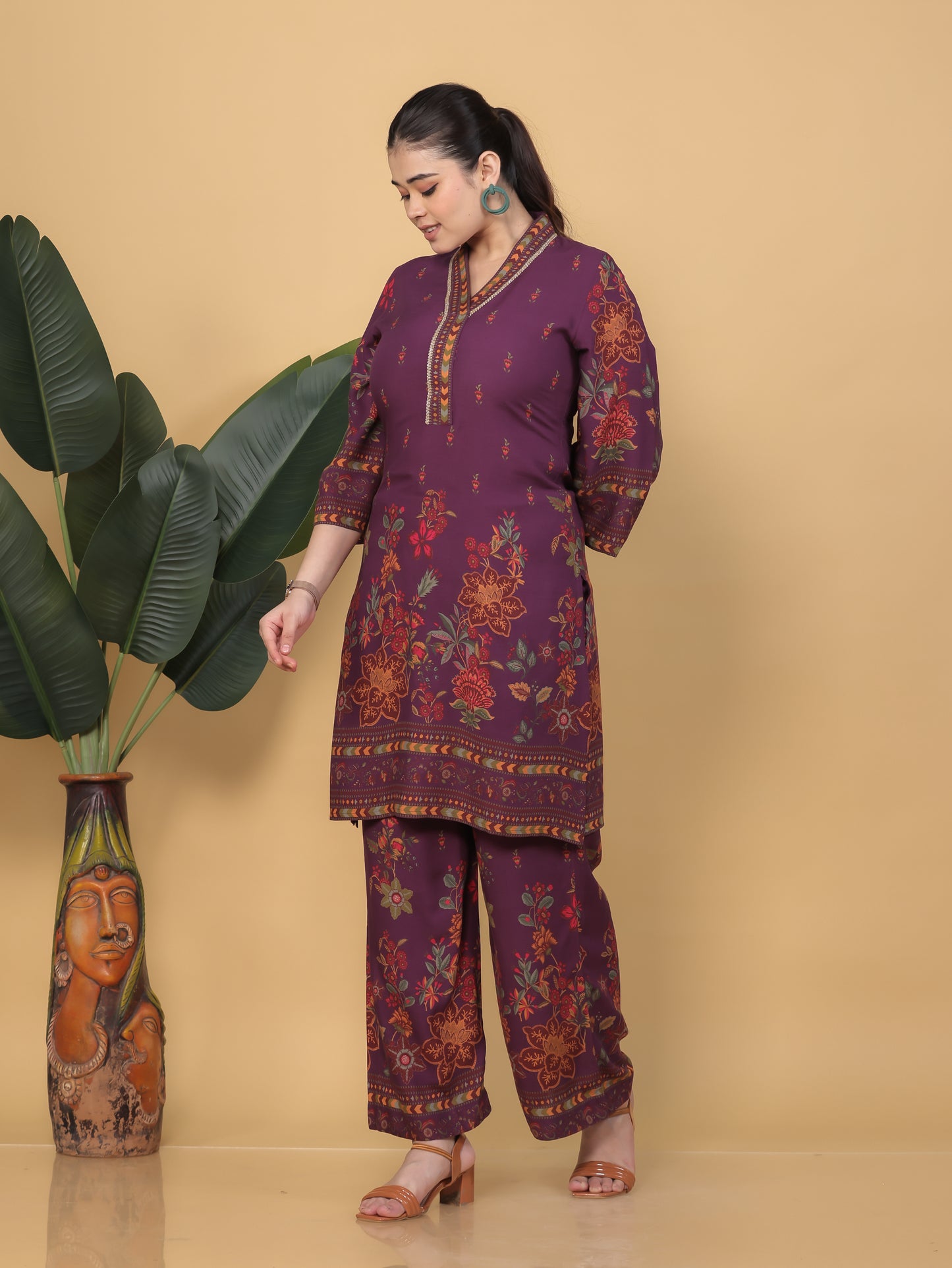 Viscose Placement Print Straight Mauve Kurta