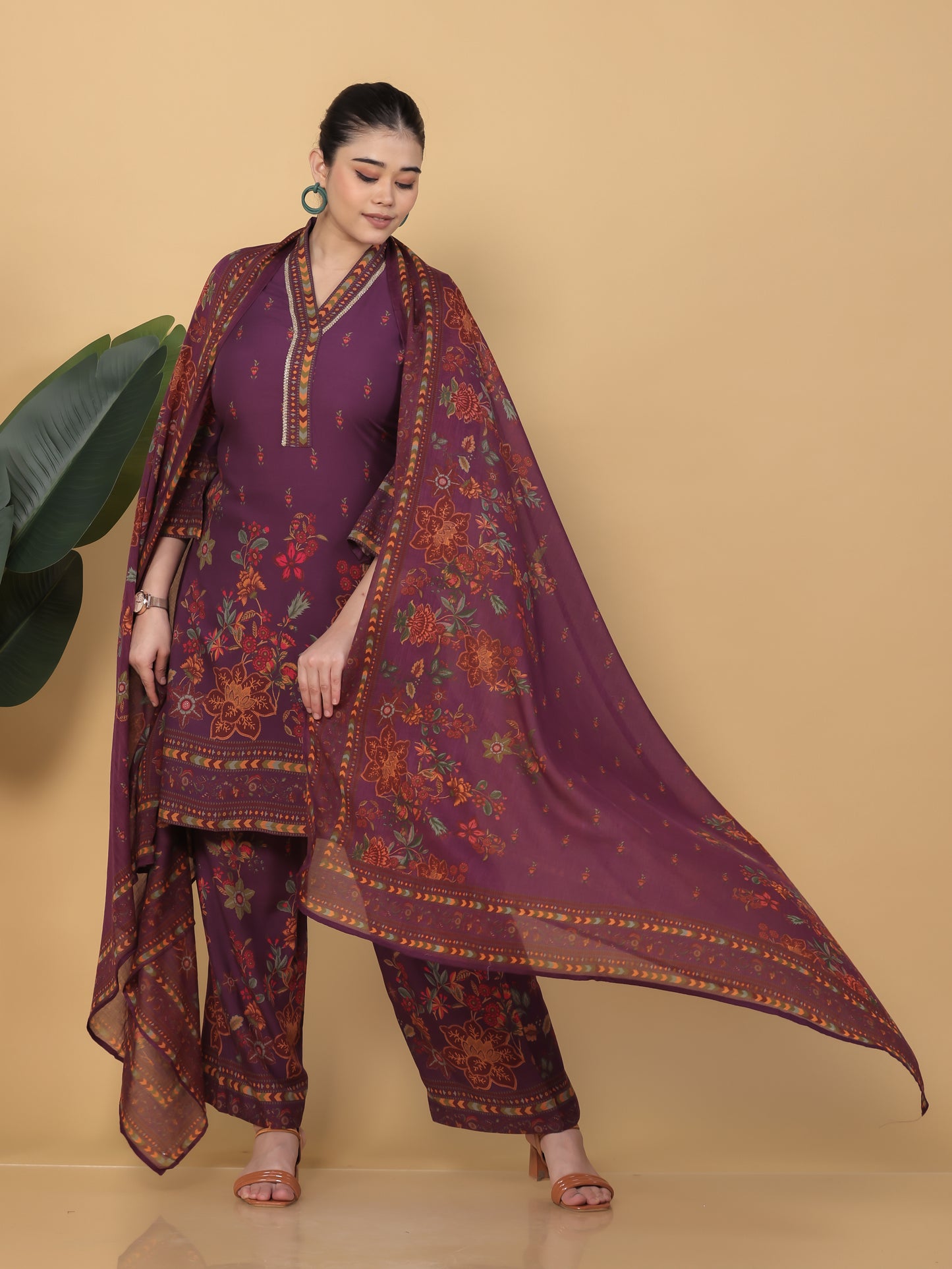 Viscose Placement Print Straight Mauve Kurta