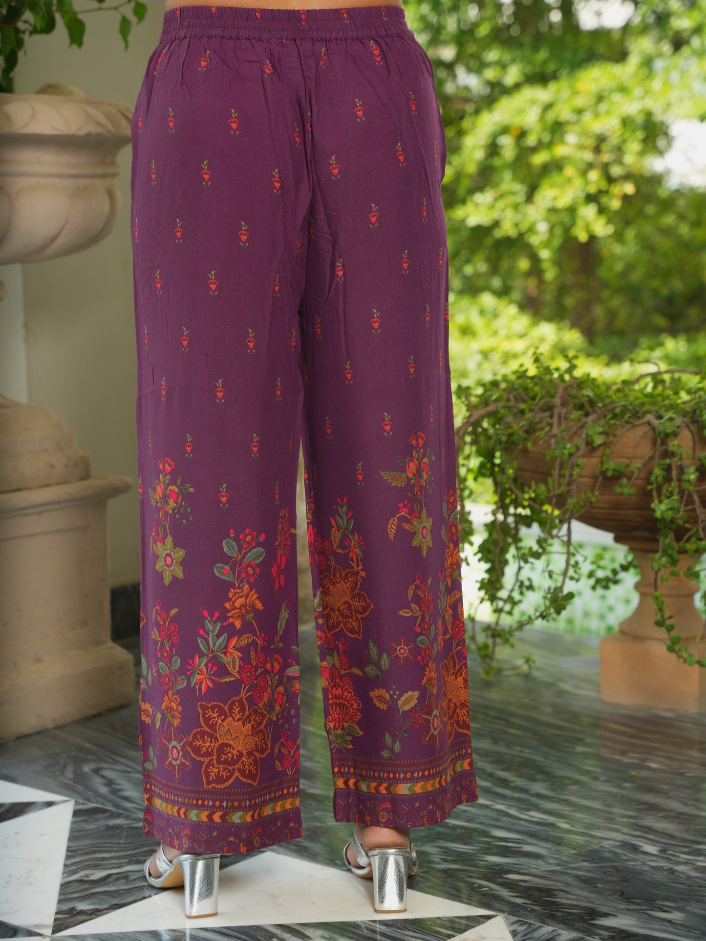 Viscose Placement Print Straight Mauve Kurta