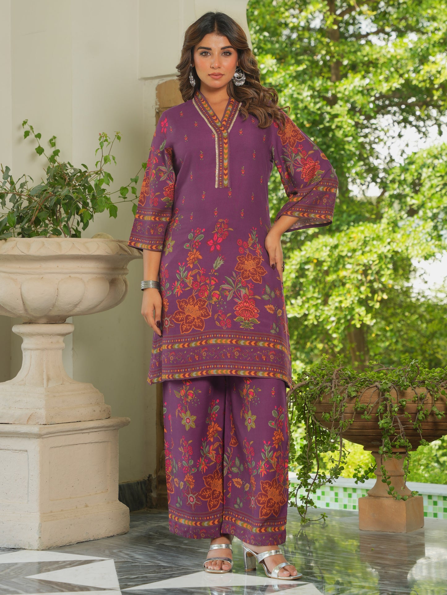 Viscose Placement Print Straight Mauve Kurta