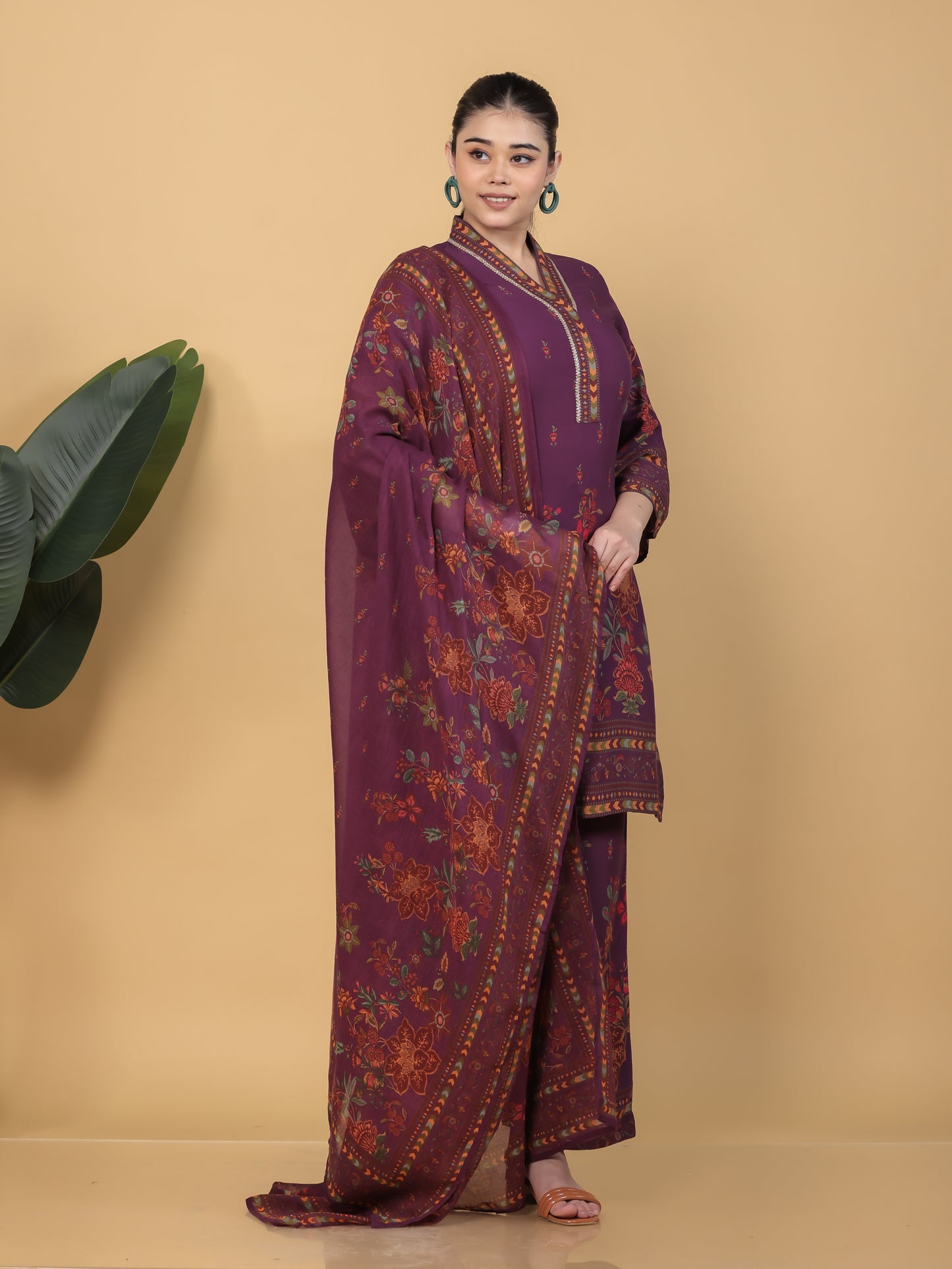 Viscose Placement Print Straight Mauve Kurta