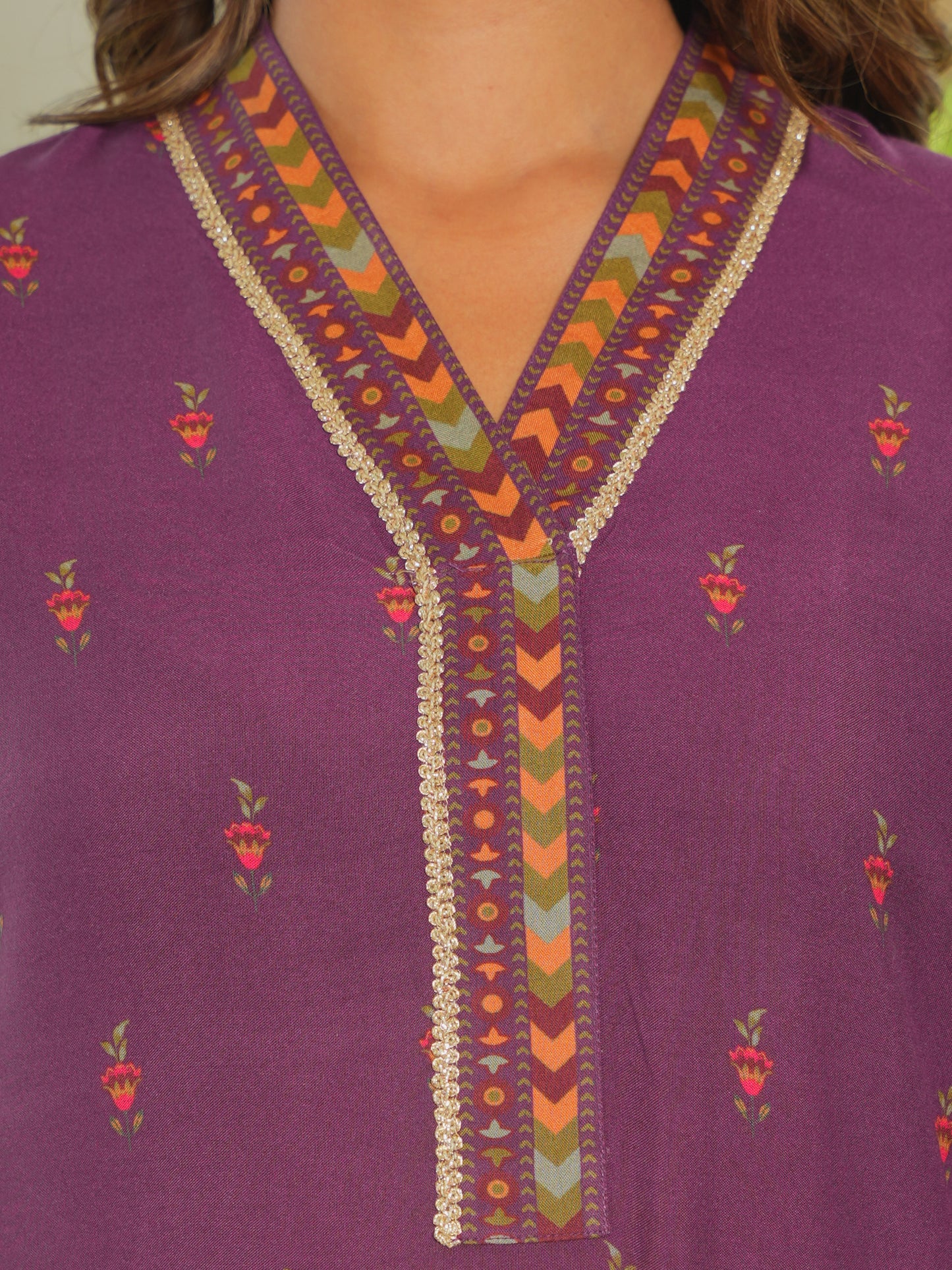 Viscose Placement Print Straight Mauve Kurta