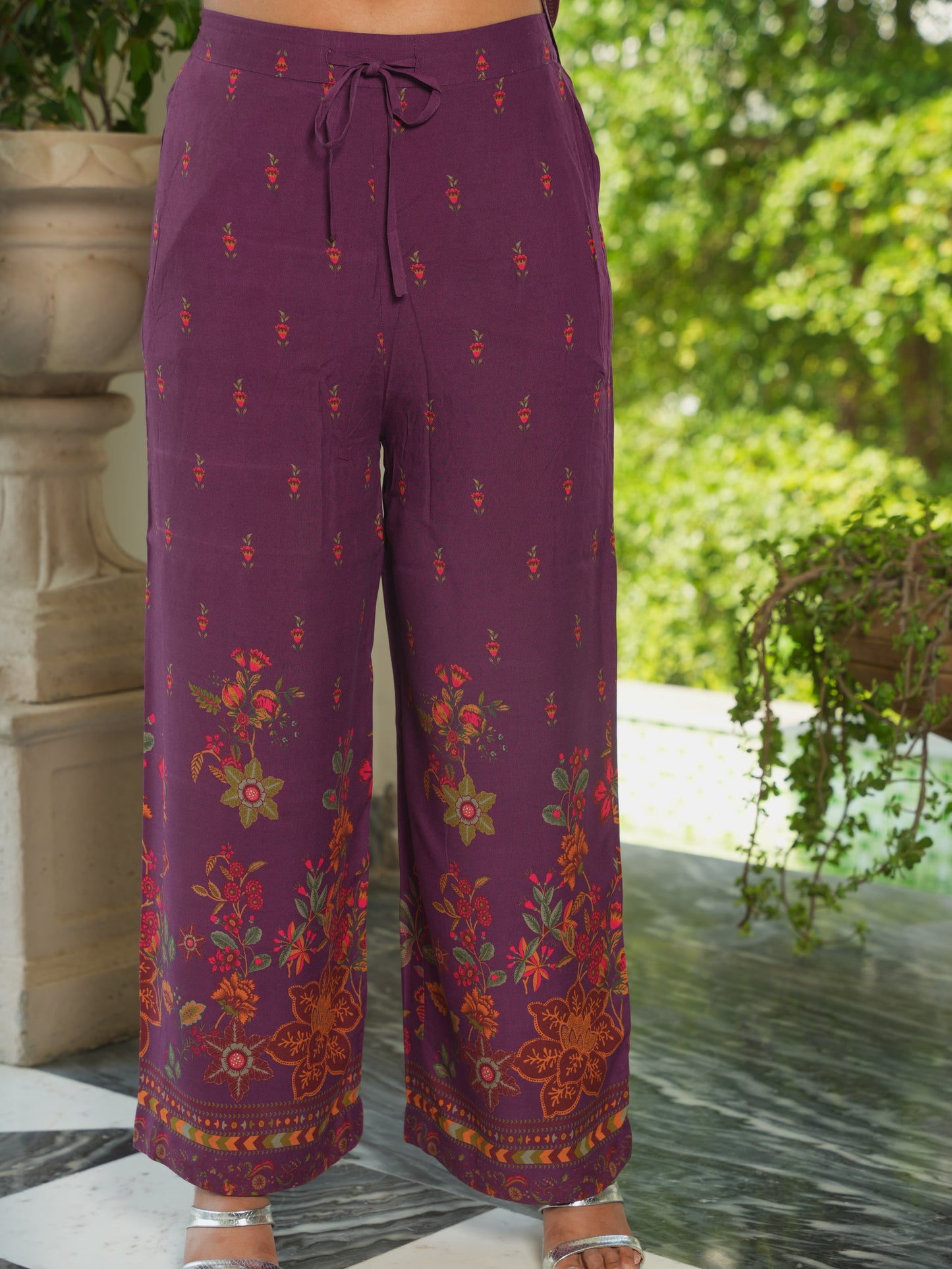 Viscose Placement Print Straight Mauve Kurta