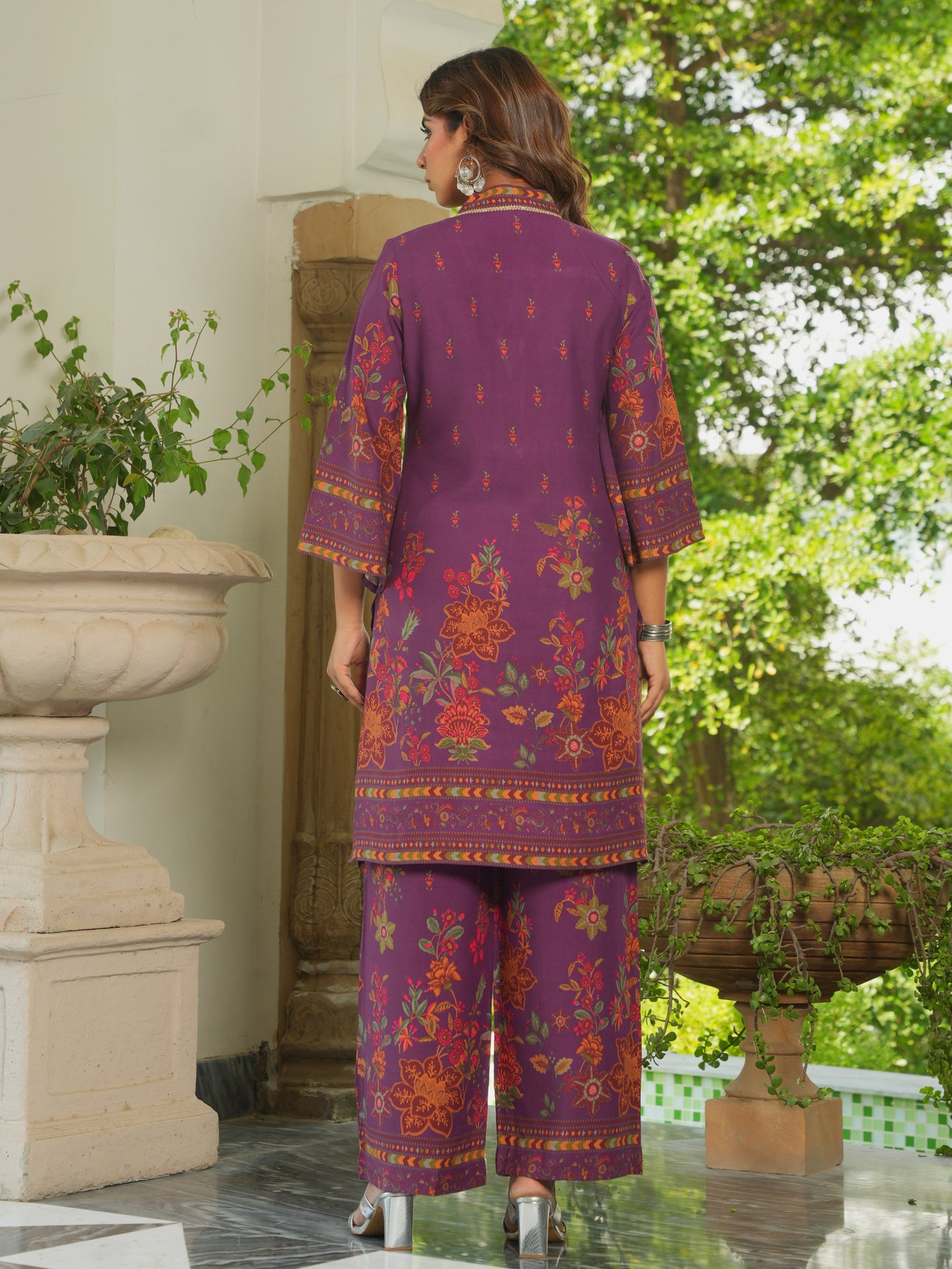 Viscose Placement Print Straight Mauve Kurta