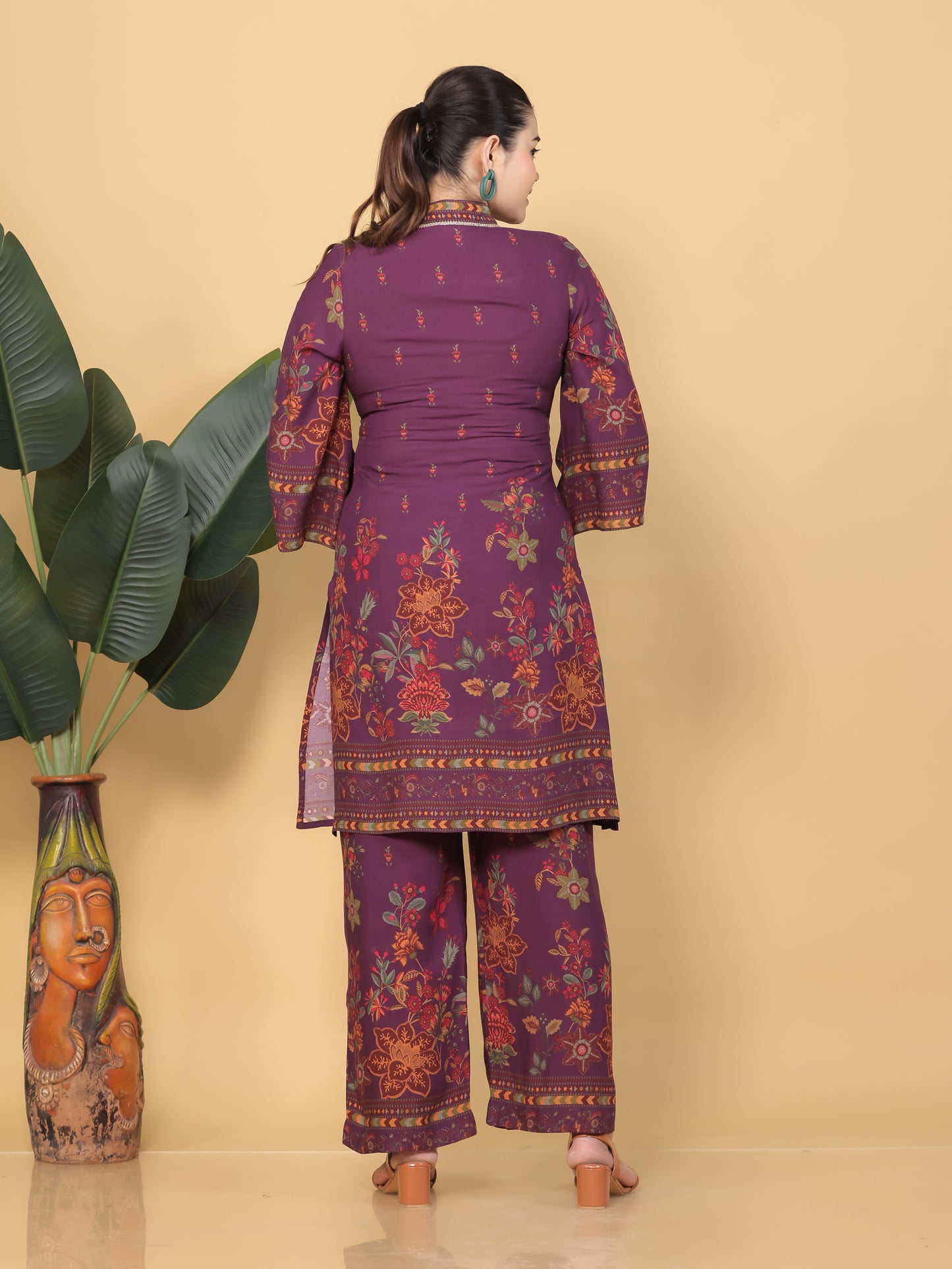 Viscose Placement Print Straight Mauve Kurta