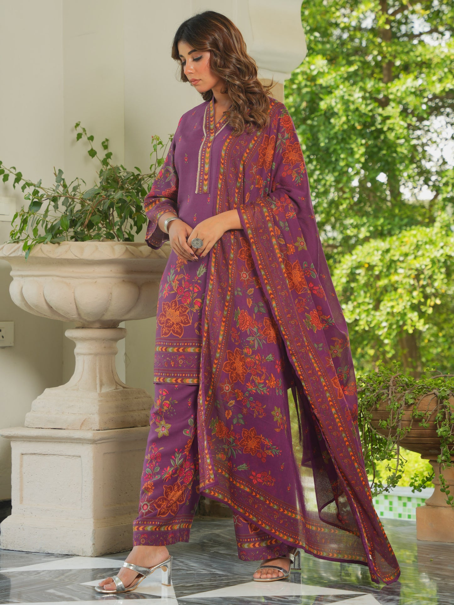 Viscose Placement Print Straight Mauve Kurta