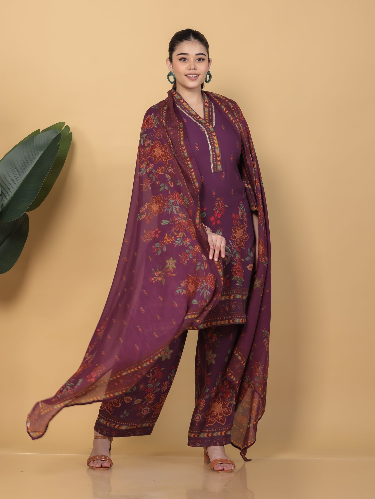Viscose Placement Print Straight Mauve Kurta