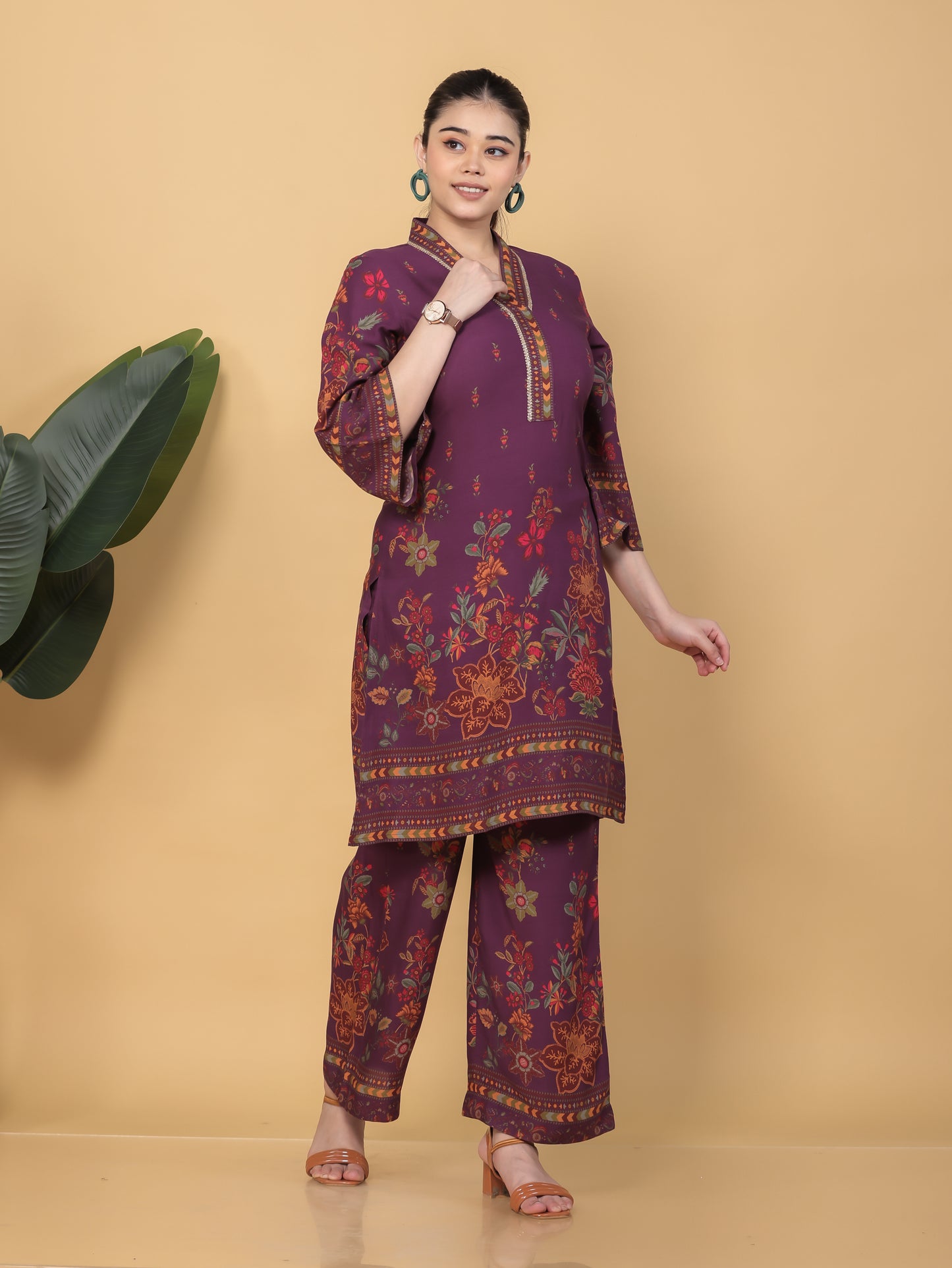 Viscose Placement Print Straight Mauve Kurta