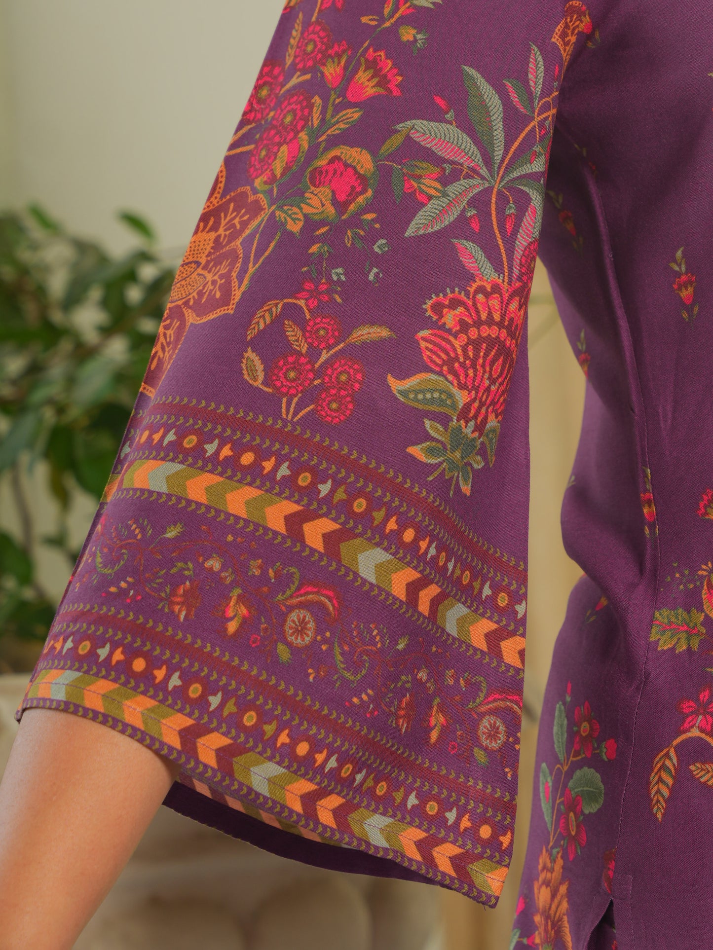 Viscose Placement Print Straight Mauve Kurta