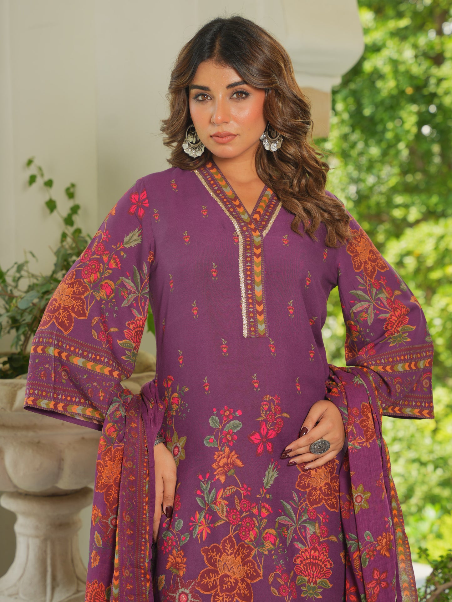 Viscose Placement Print Straight Mauve Kurta
