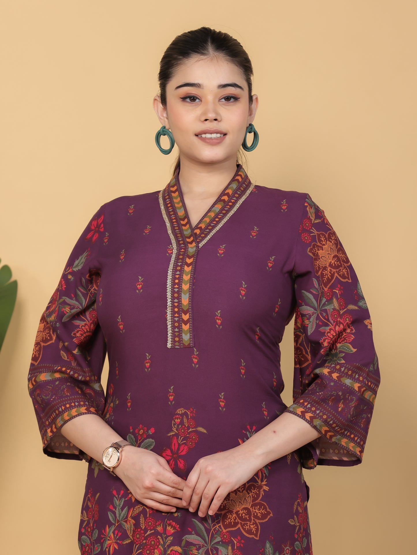 Viscose Placement Print Straight Mauve Kurta