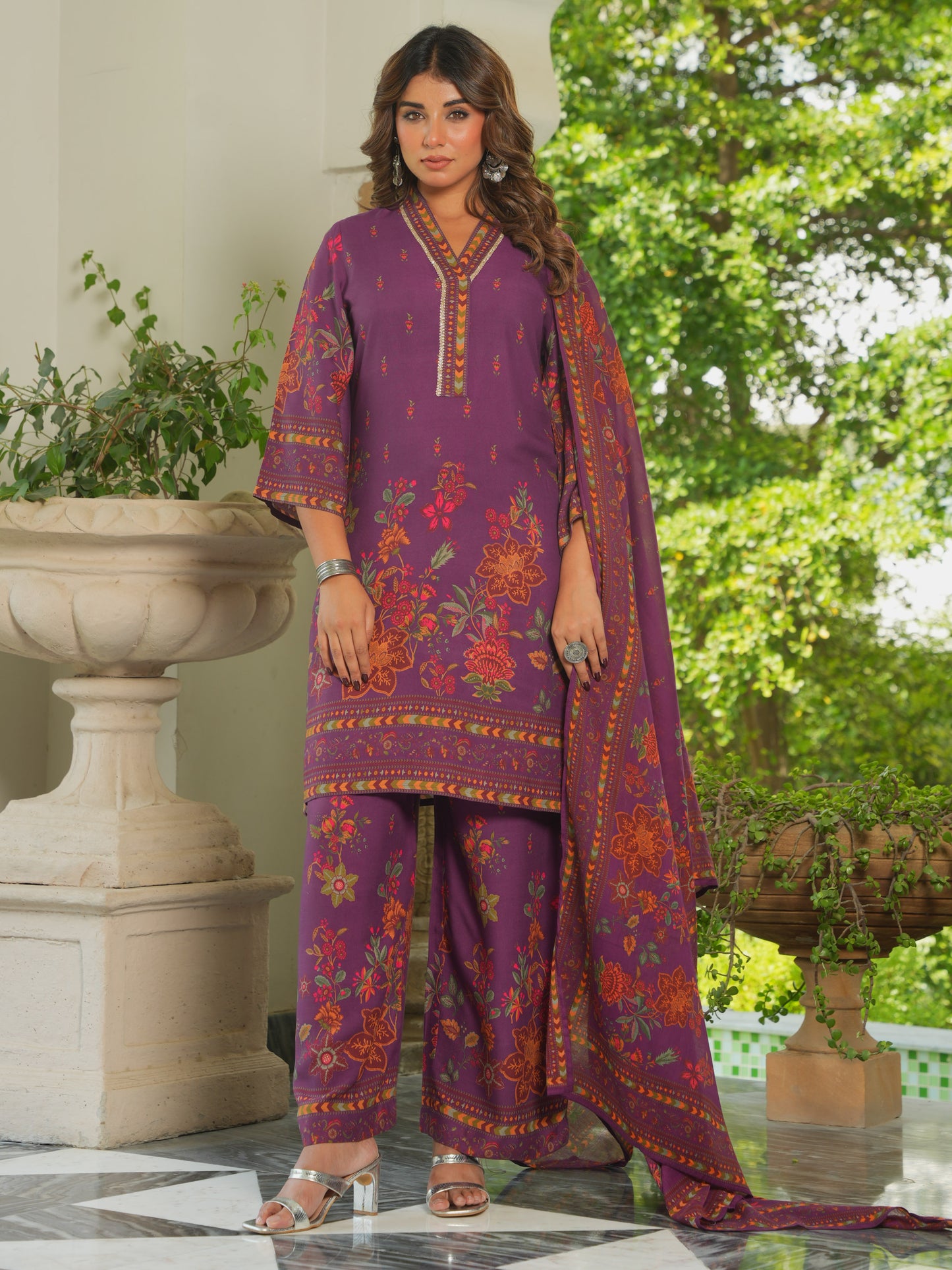 Cotton Voile Floral Mauve Dupatta