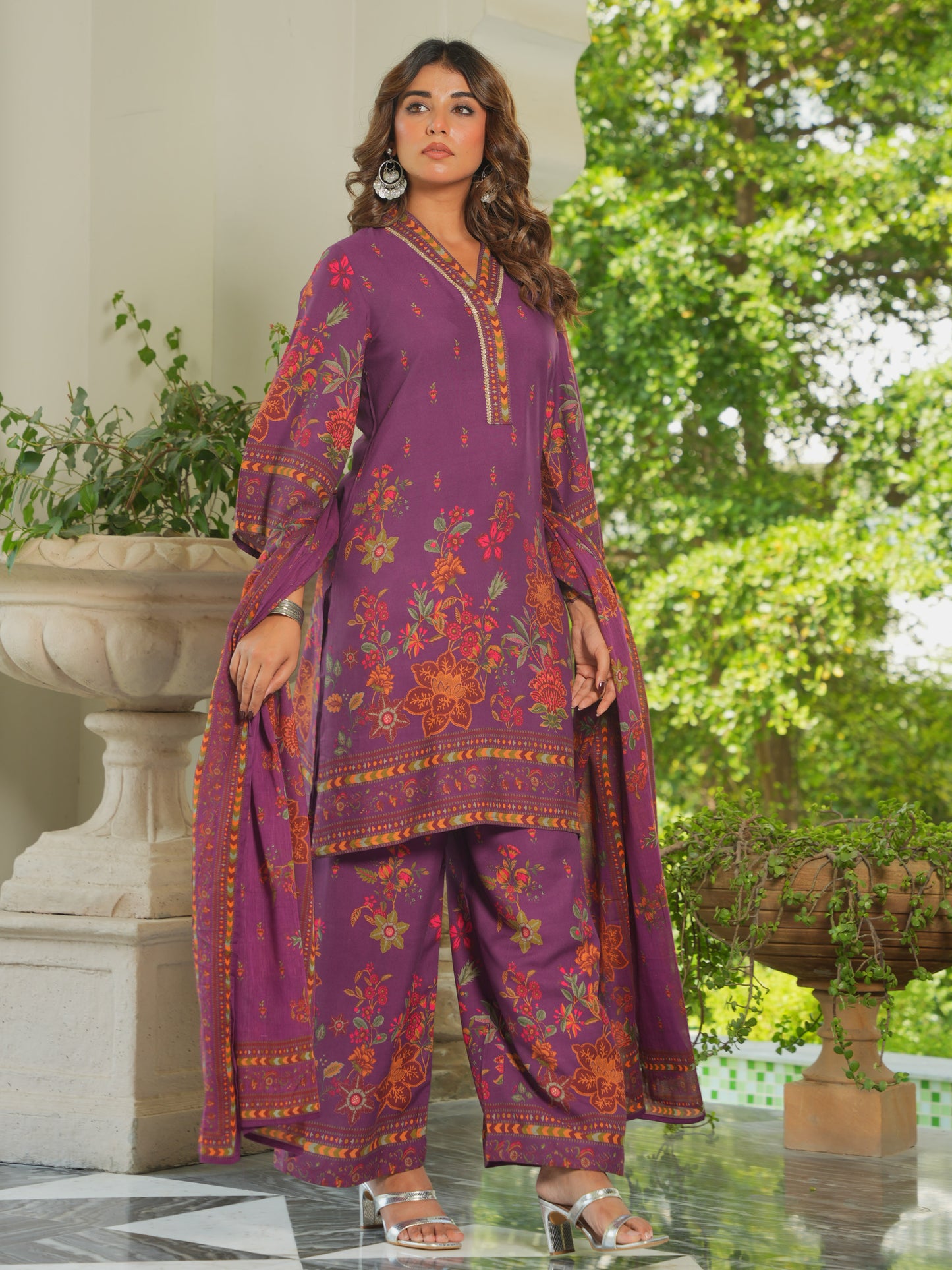 Cotton Voile Floral Mauve Dupatta