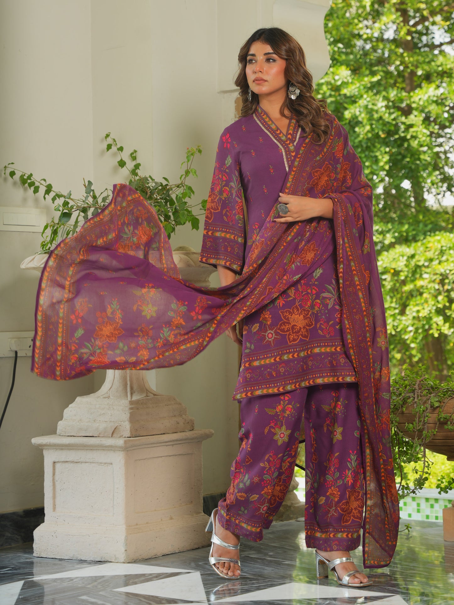 Cotton Voile Floral Mauve Dupatta