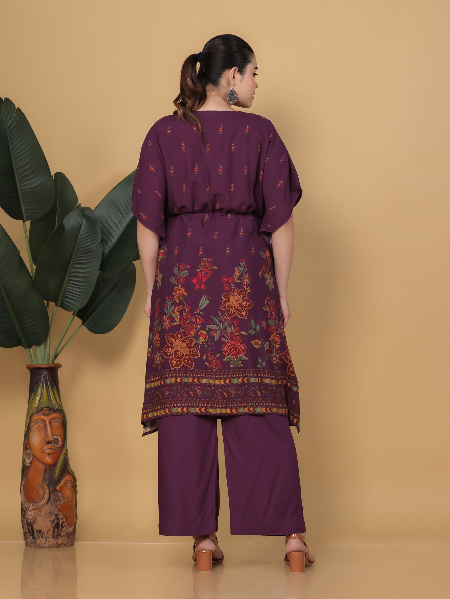 Viscose Placement Print Kaftan Mauve Kurta