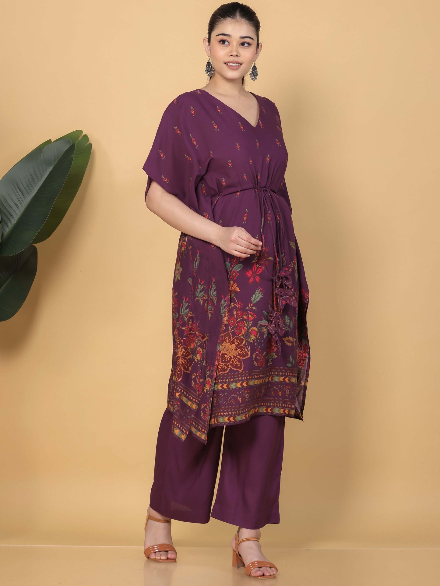 Viscose Placement Print Kaftan Mauve Kurta