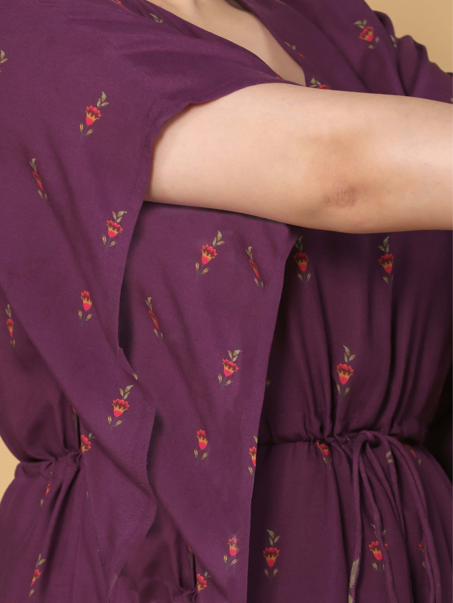 Viscose Placement Print Kaftan Mauve Kurta