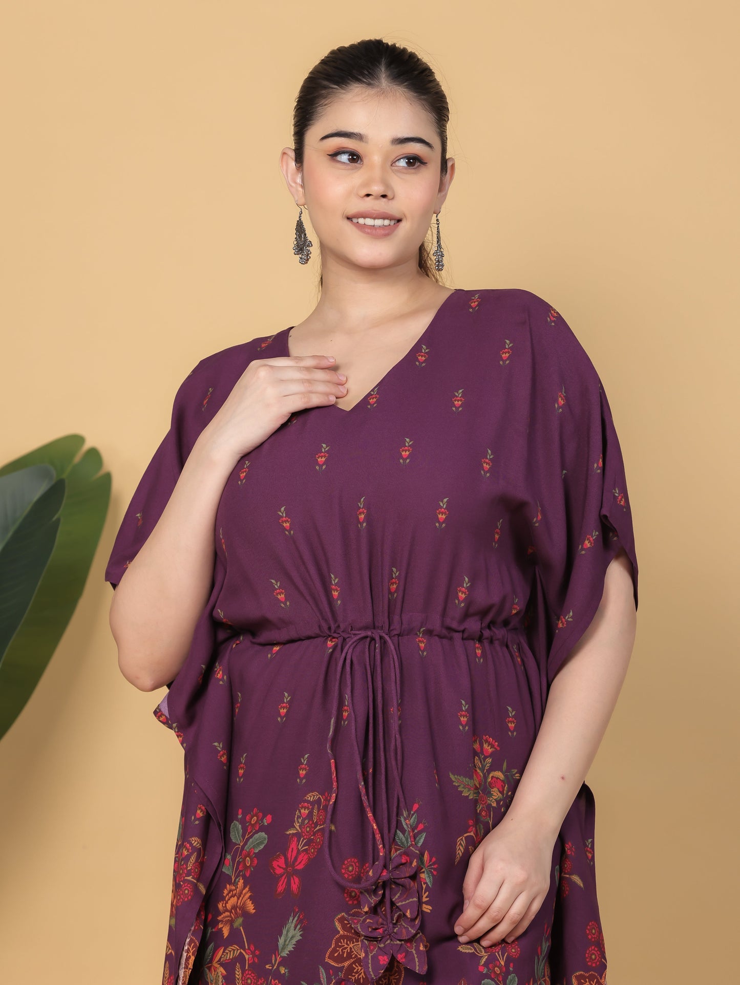 Viscose Placement Print Kaftan Mauve Kurta