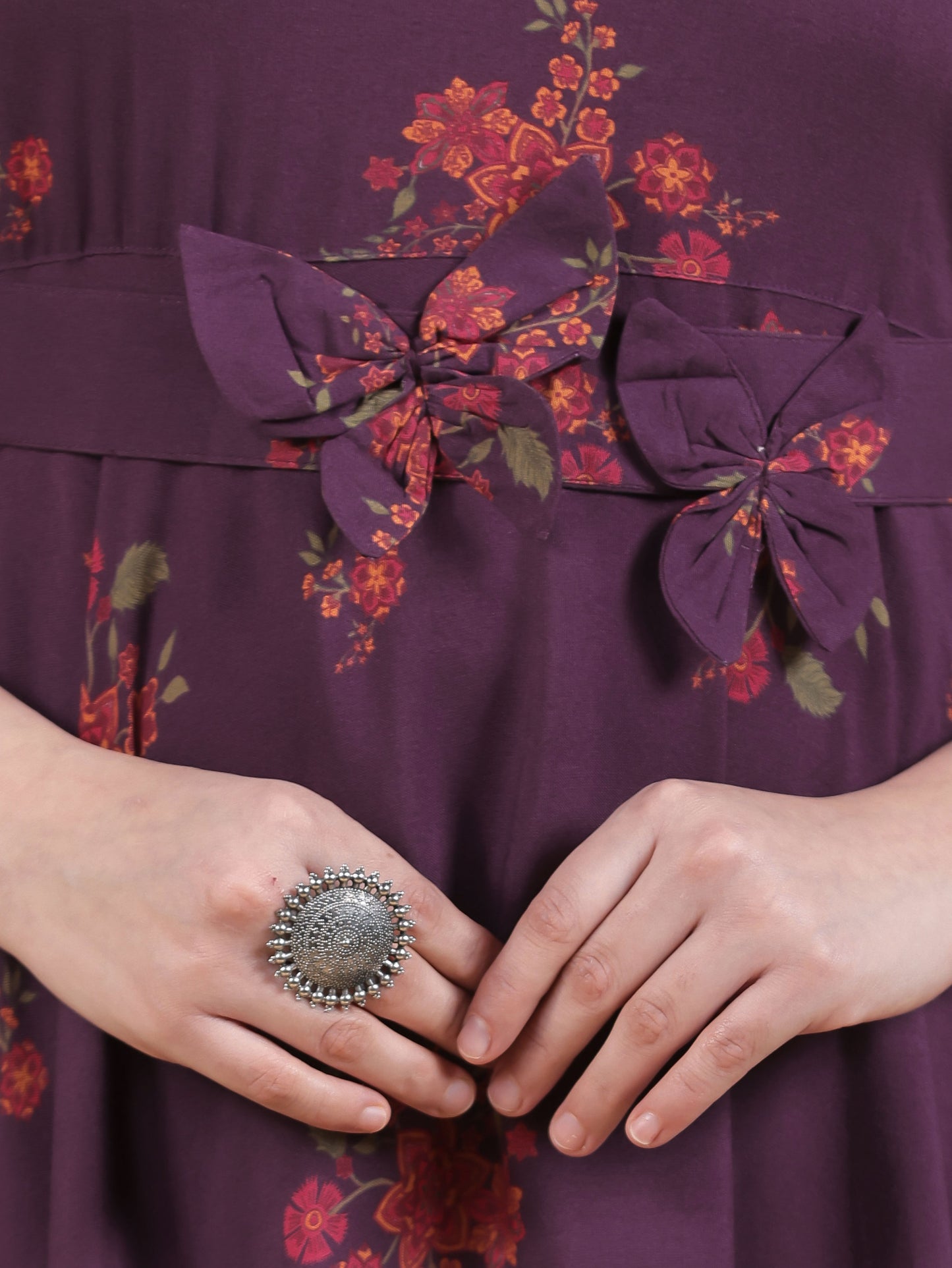 Viscose Floral Anarkali Purple Dress
