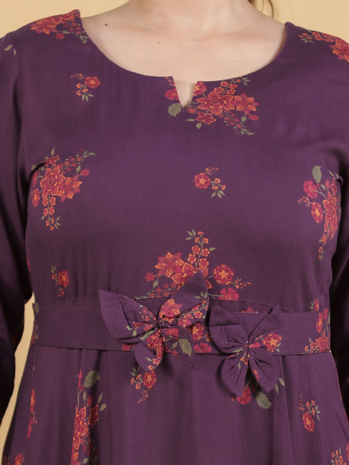 Viscose Floral Anarkali Purple Dress