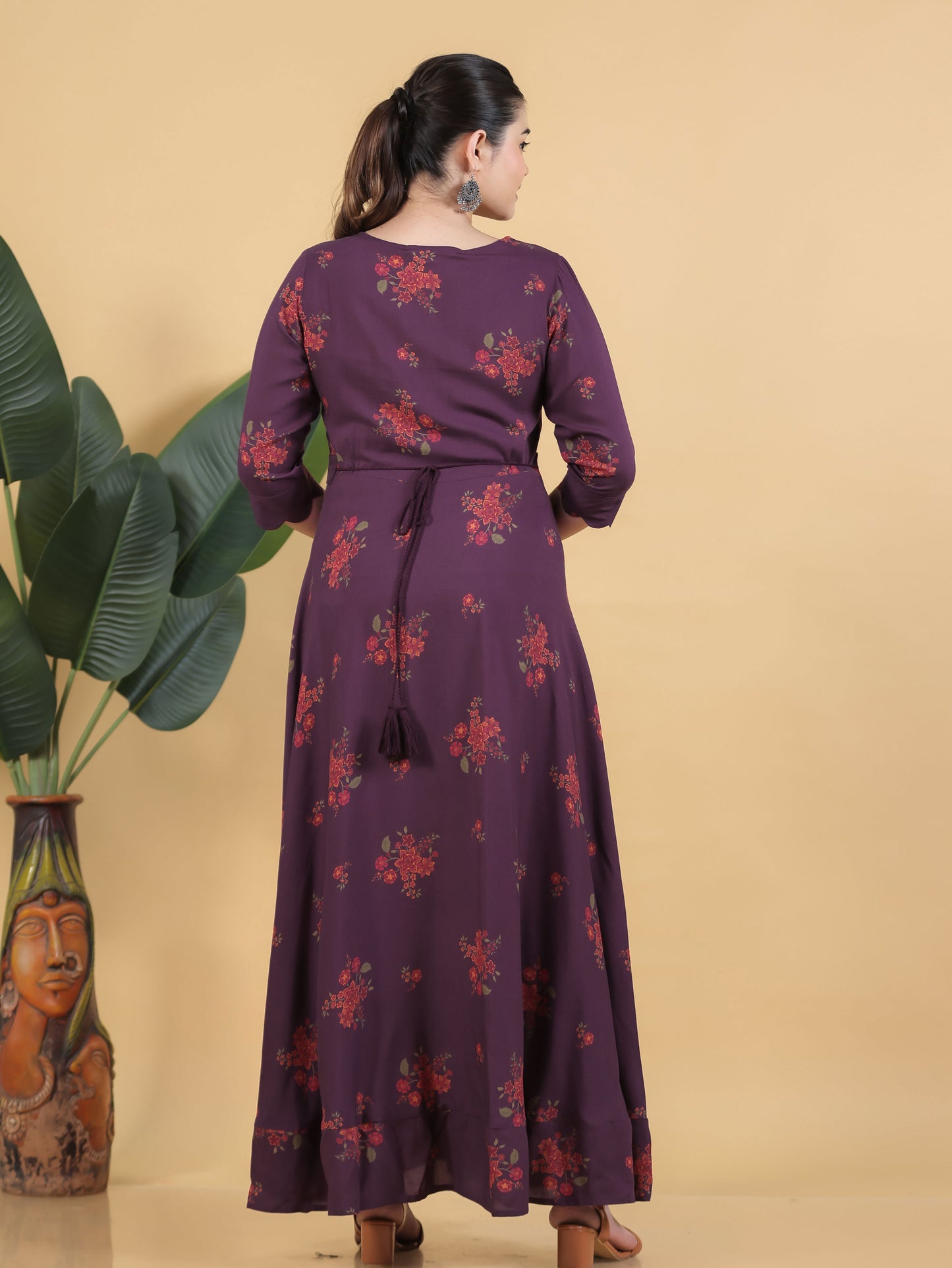 Viscose Floral Anarkali Purple Dress