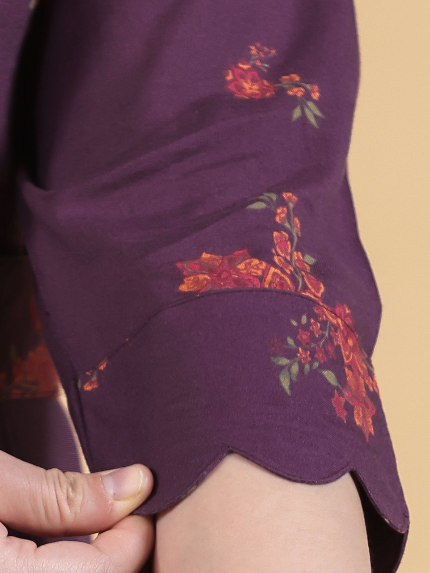 Viscose Floral Anarkali Purple Dress